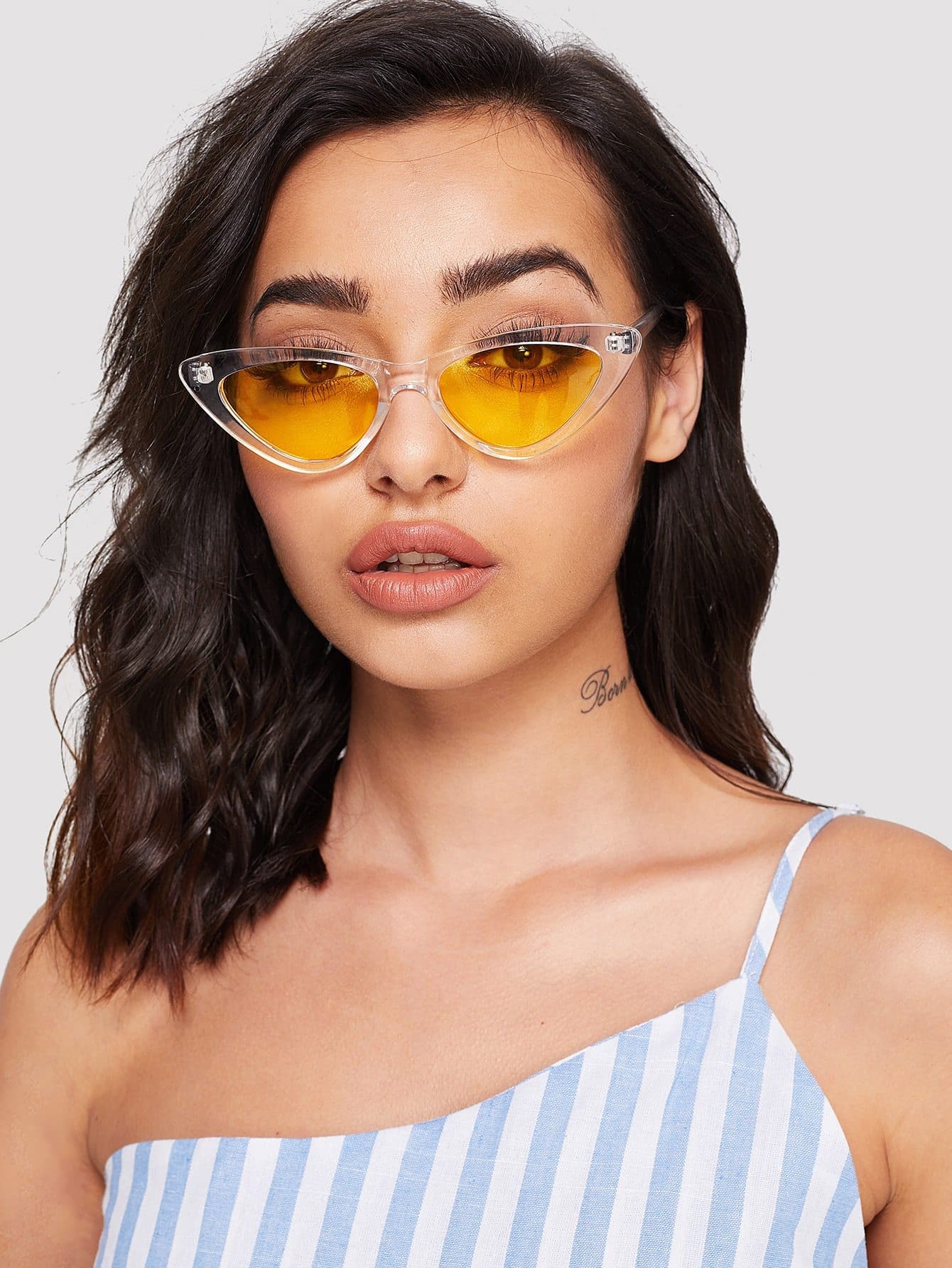 Yellow Cat Eye Flat Lens Sunglasses
