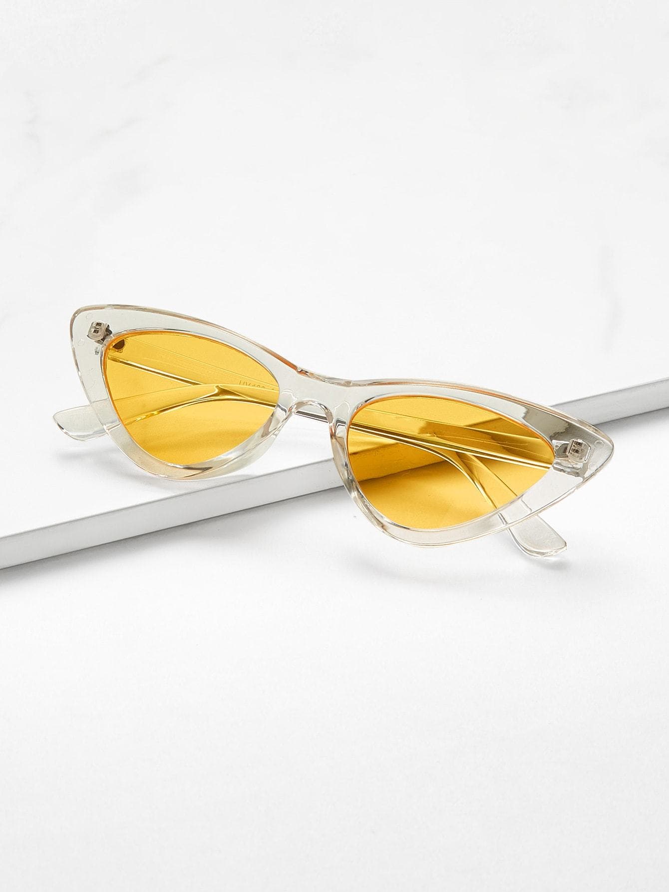 Yellow Cat Eye Flat Lens Sunglasses