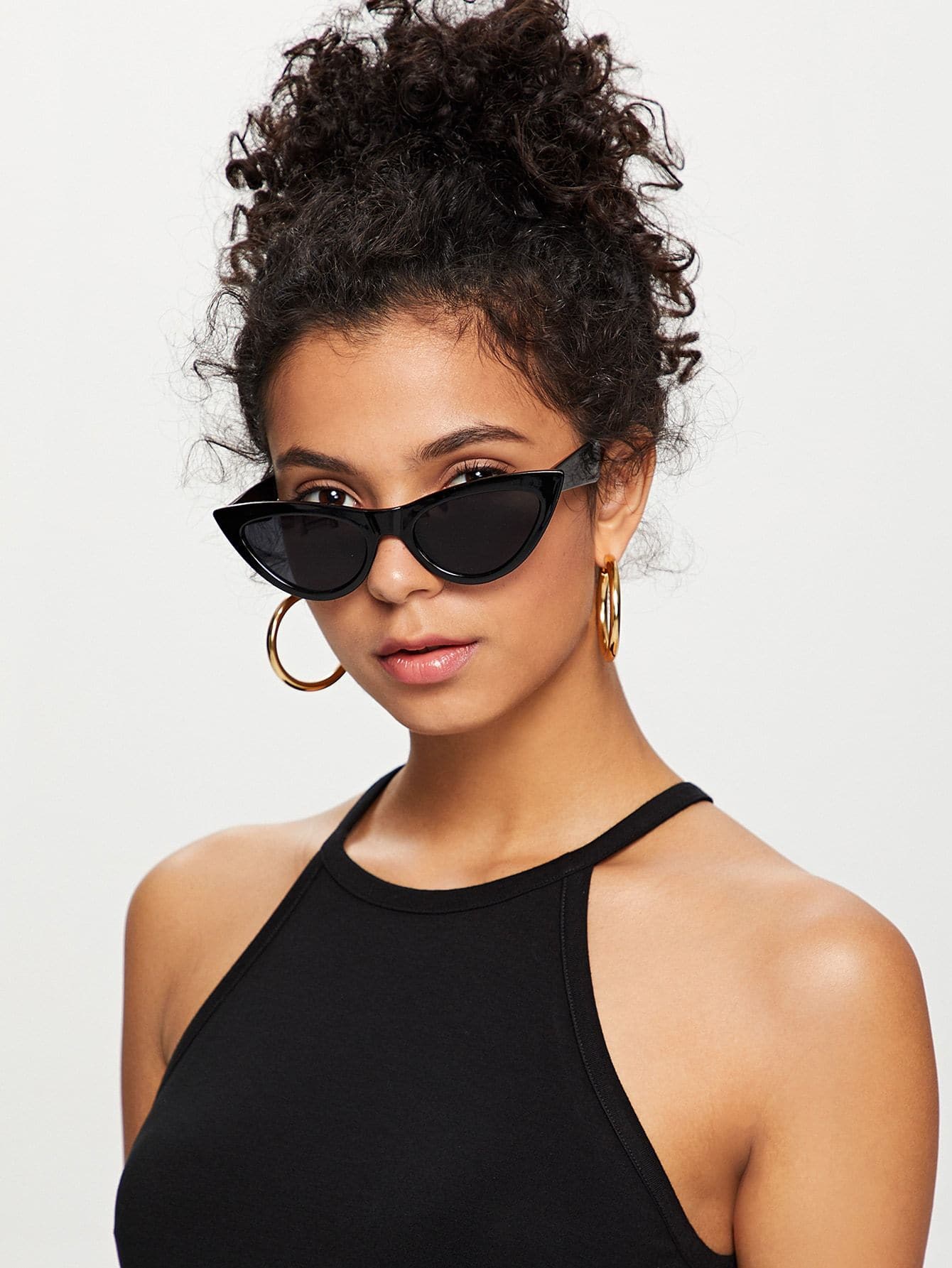 Black Cat Eye Flat Lens Sunglasses