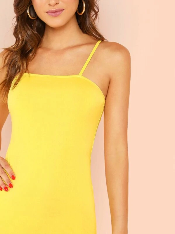 Spaghetti Strap Sleeveless Split Side Fitted Cami Dress