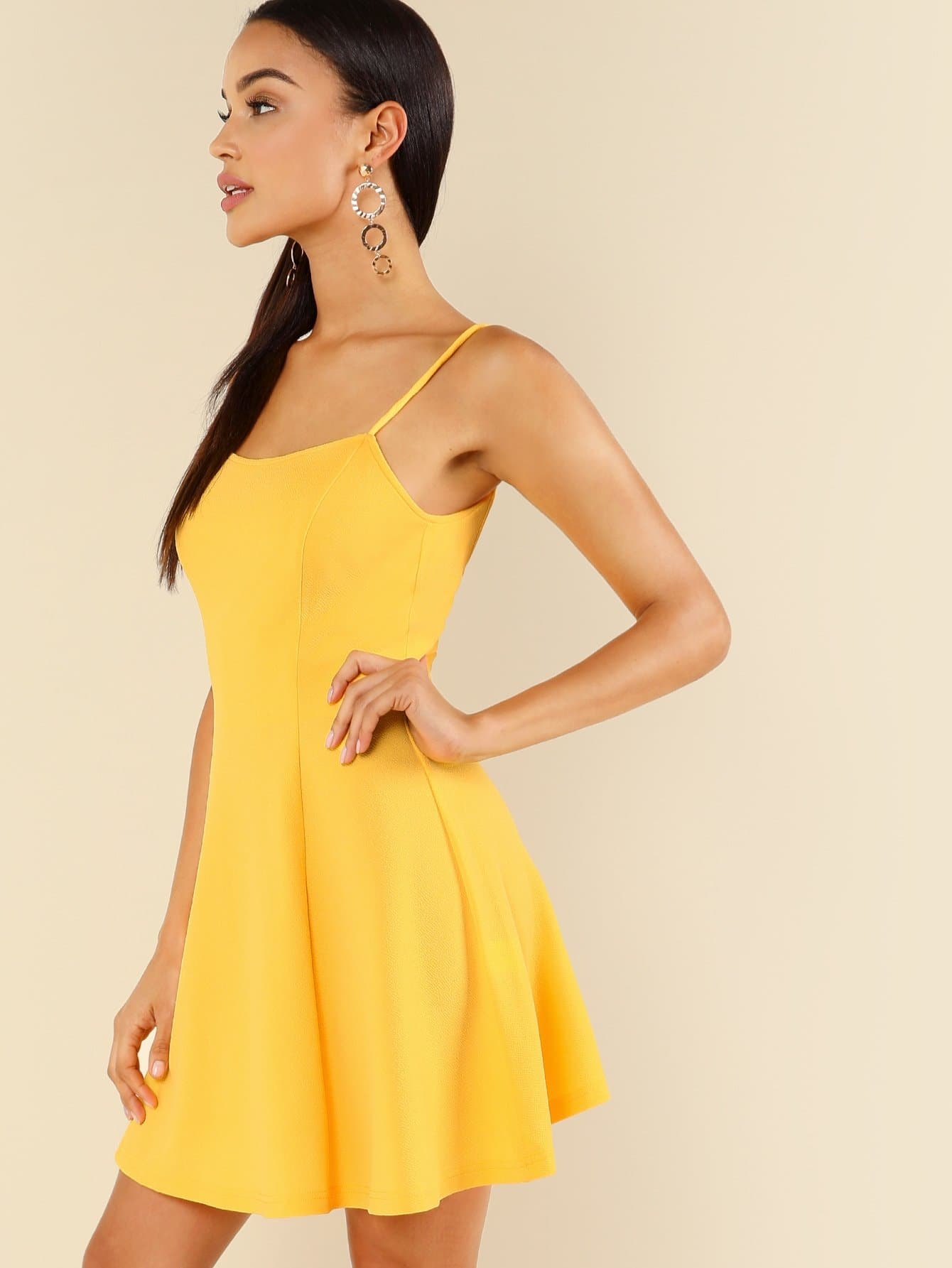 Spaghetti Strap Sleeveless Criss Cross Open Back Fit & Flare Dress