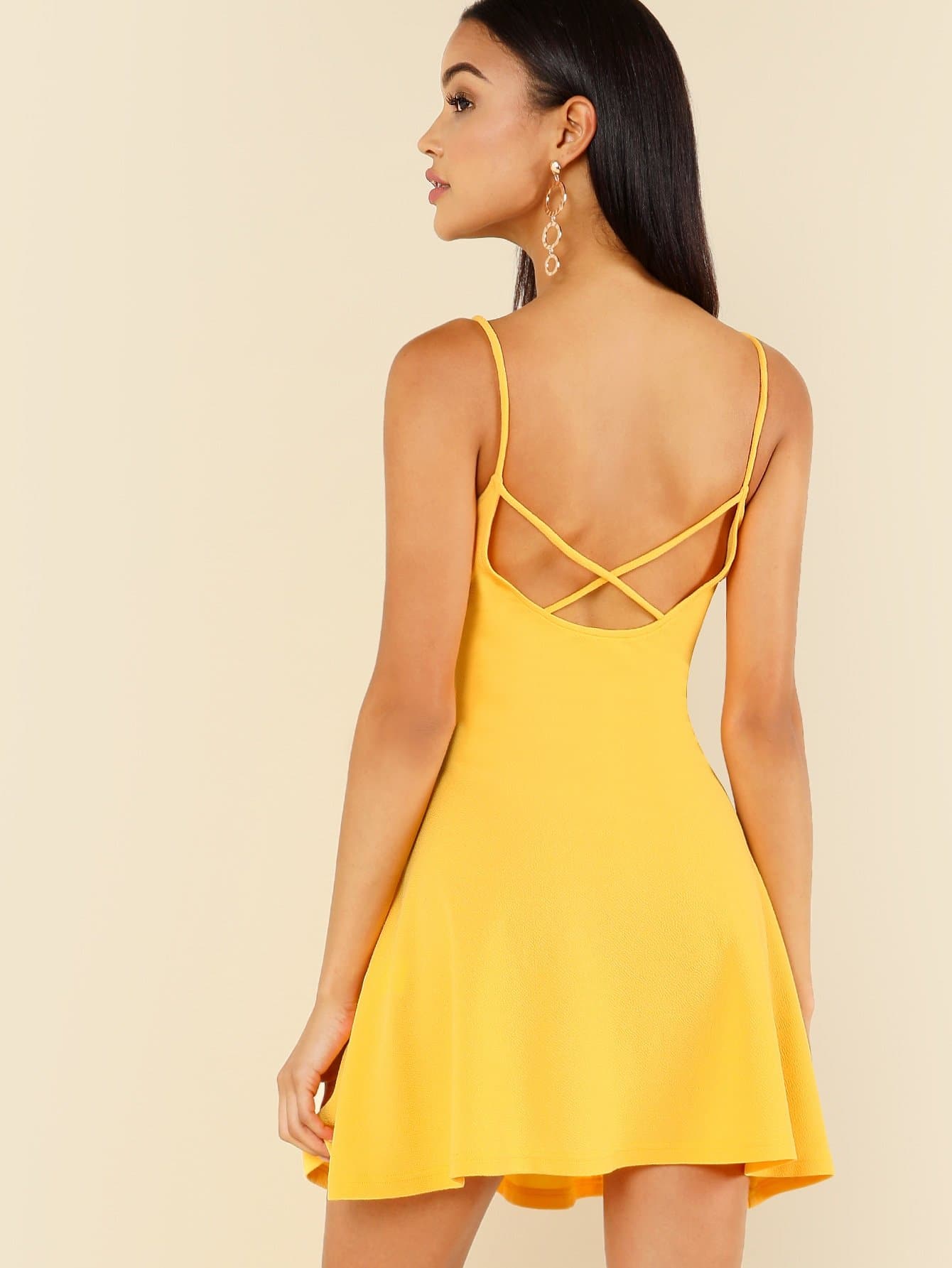 Spaghetti Strap Sleeveless Criss Cross Open Back Fit & Flare Dress