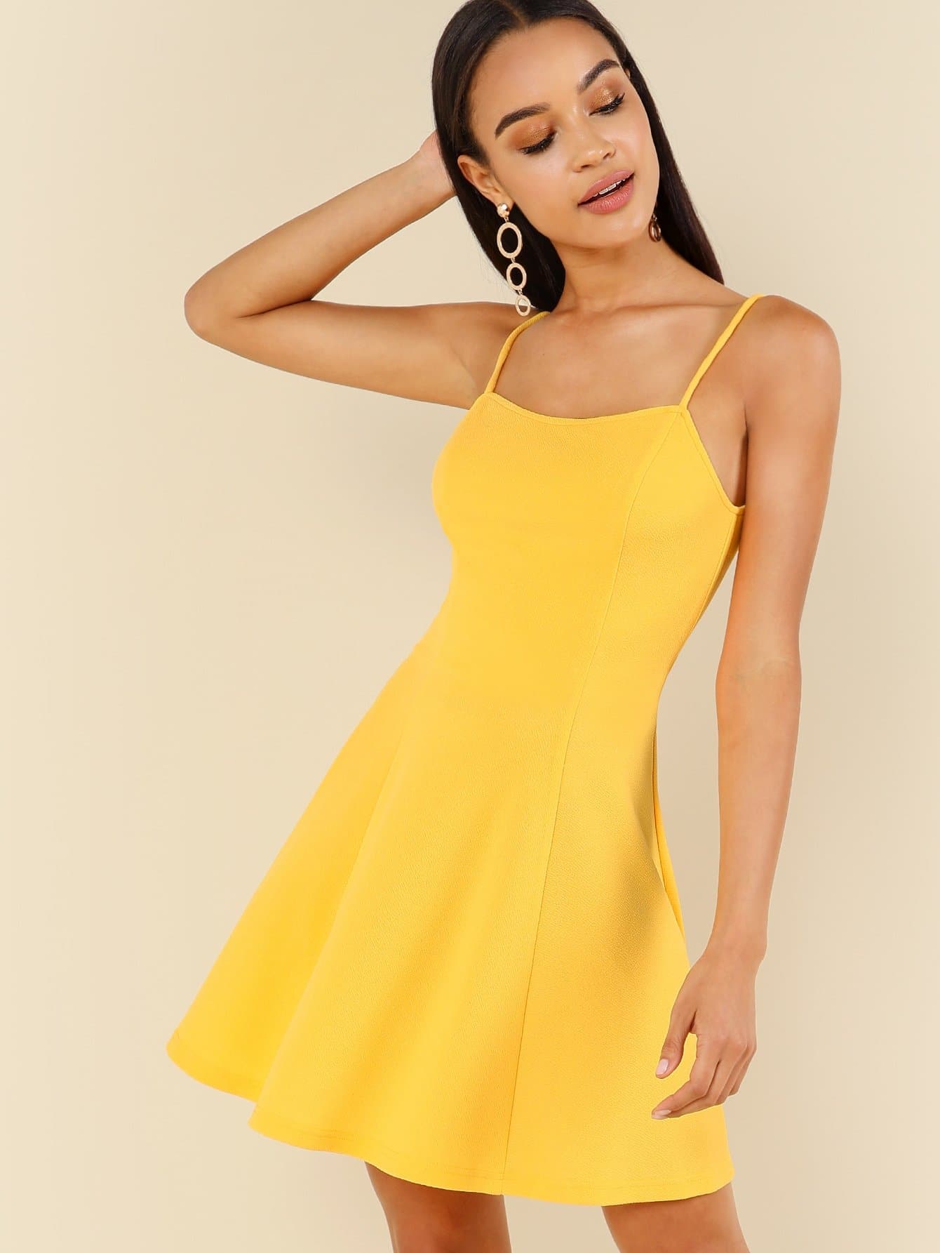 Spaghetti Strap Sleeveless Criss Cross Open Back Fit & Flare Dress