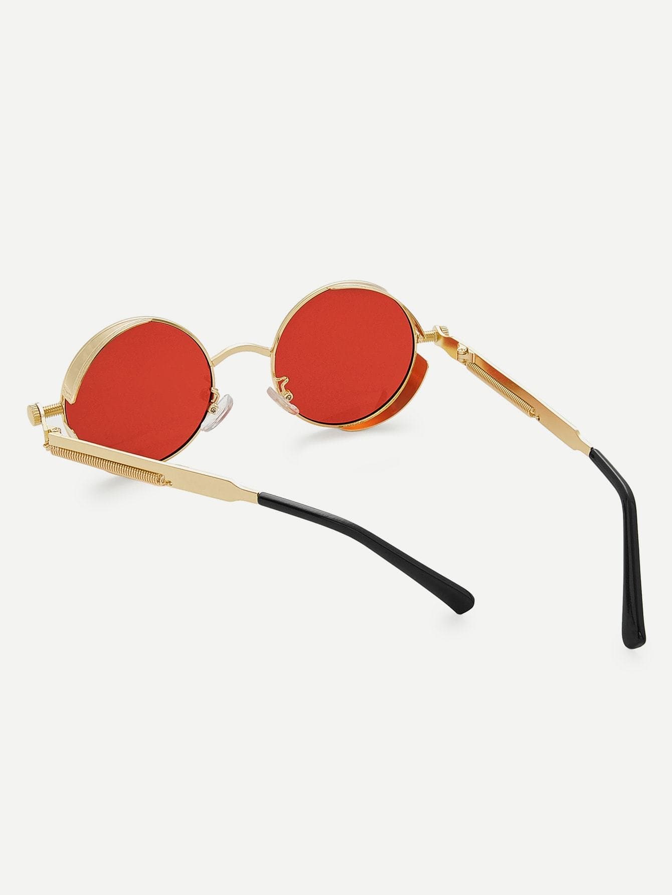 Red Metal Frame Round Lens Sunglasses