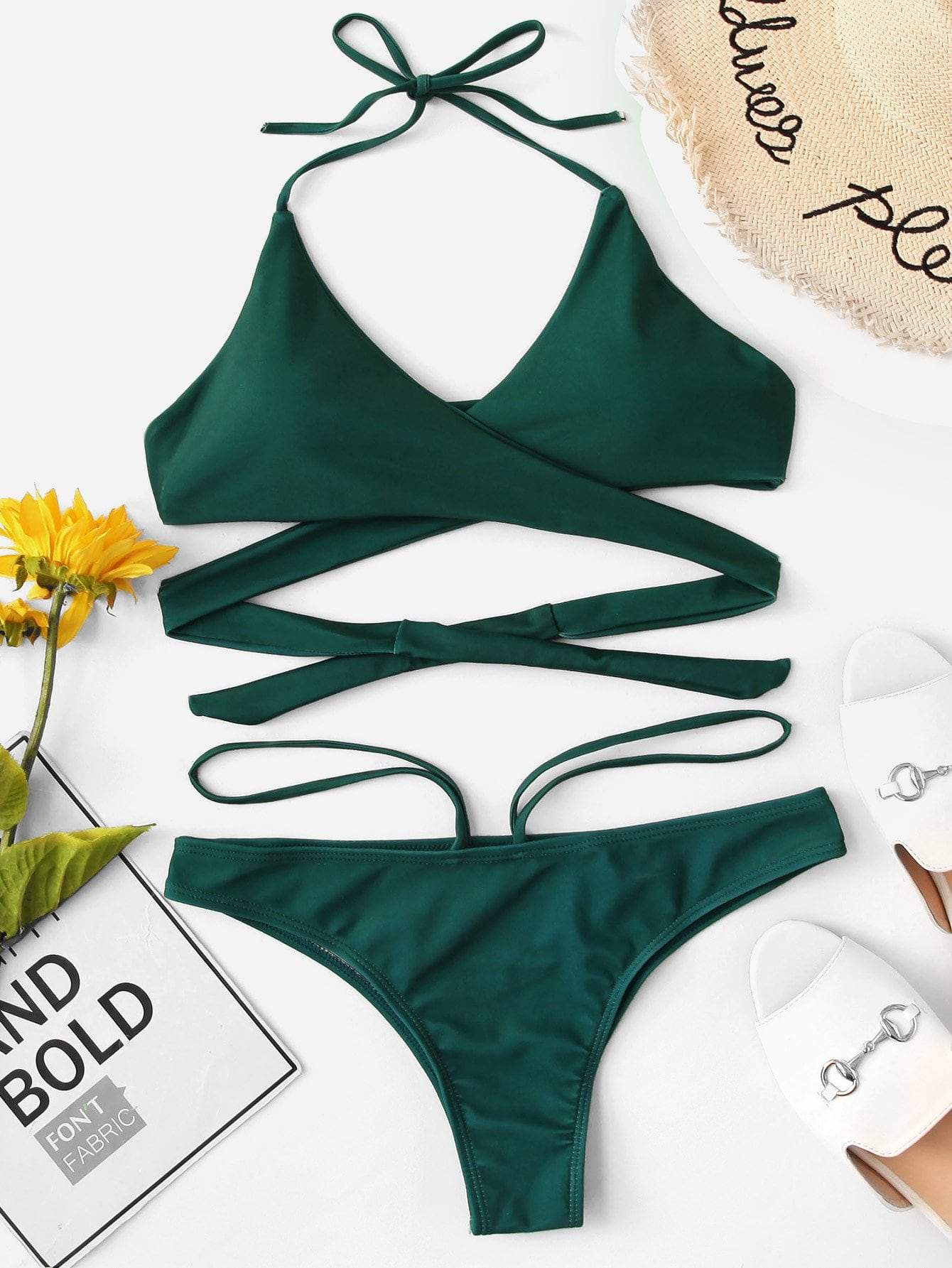 Low Rise Cross Front Lace-Up Halter Bikini Swimwear