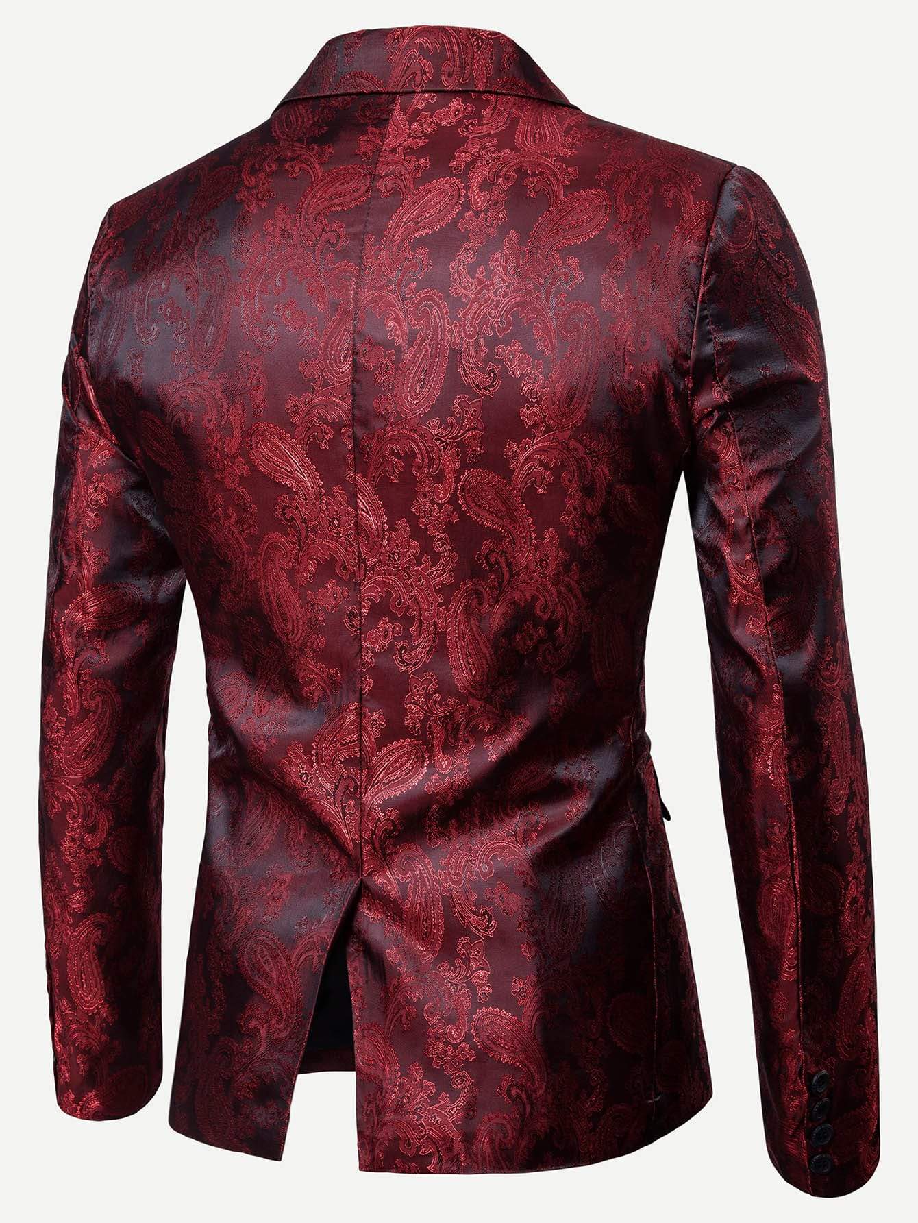 Regular Fit Shawl Collar Jacquard Single Button Blazer
