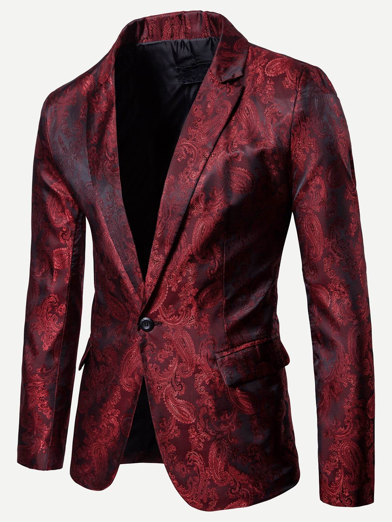 Regular Fit Shawl Collar Jacquard Single Button Blazer