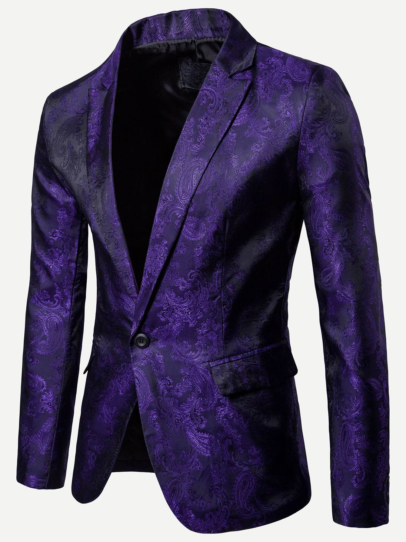 Regular Fit Shawl Collar Jacquard Single Button Blazer