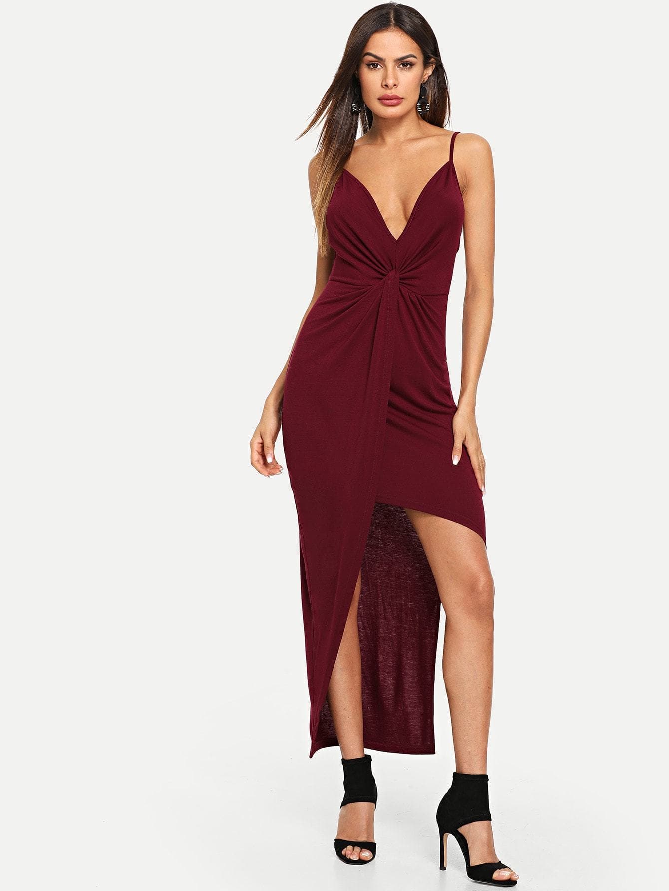 V Neck Sleeveless Twist Front Cami Dress