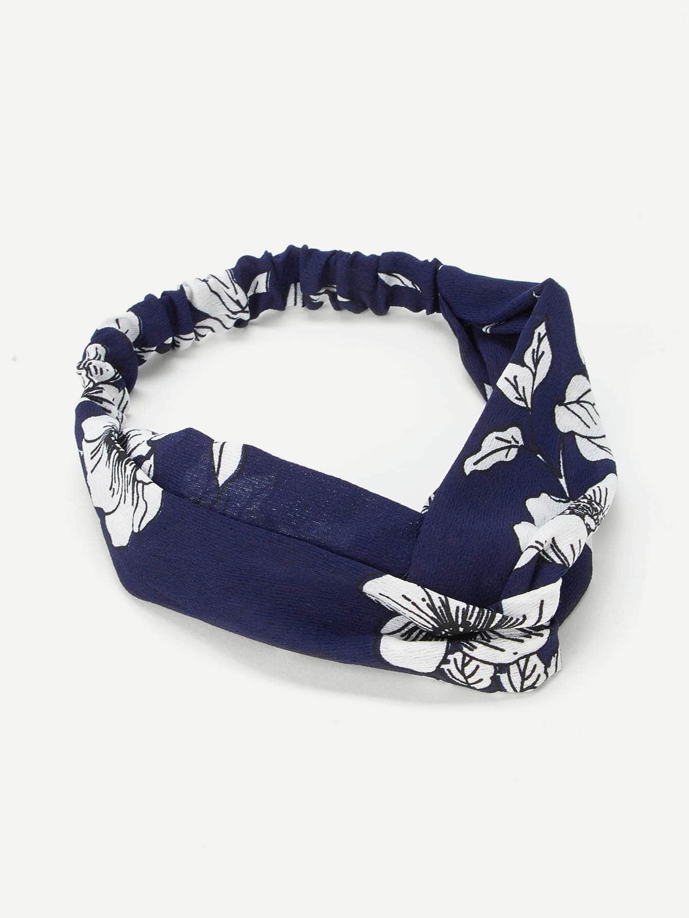 100% Polyester Navy Blue Flower Print Headband
