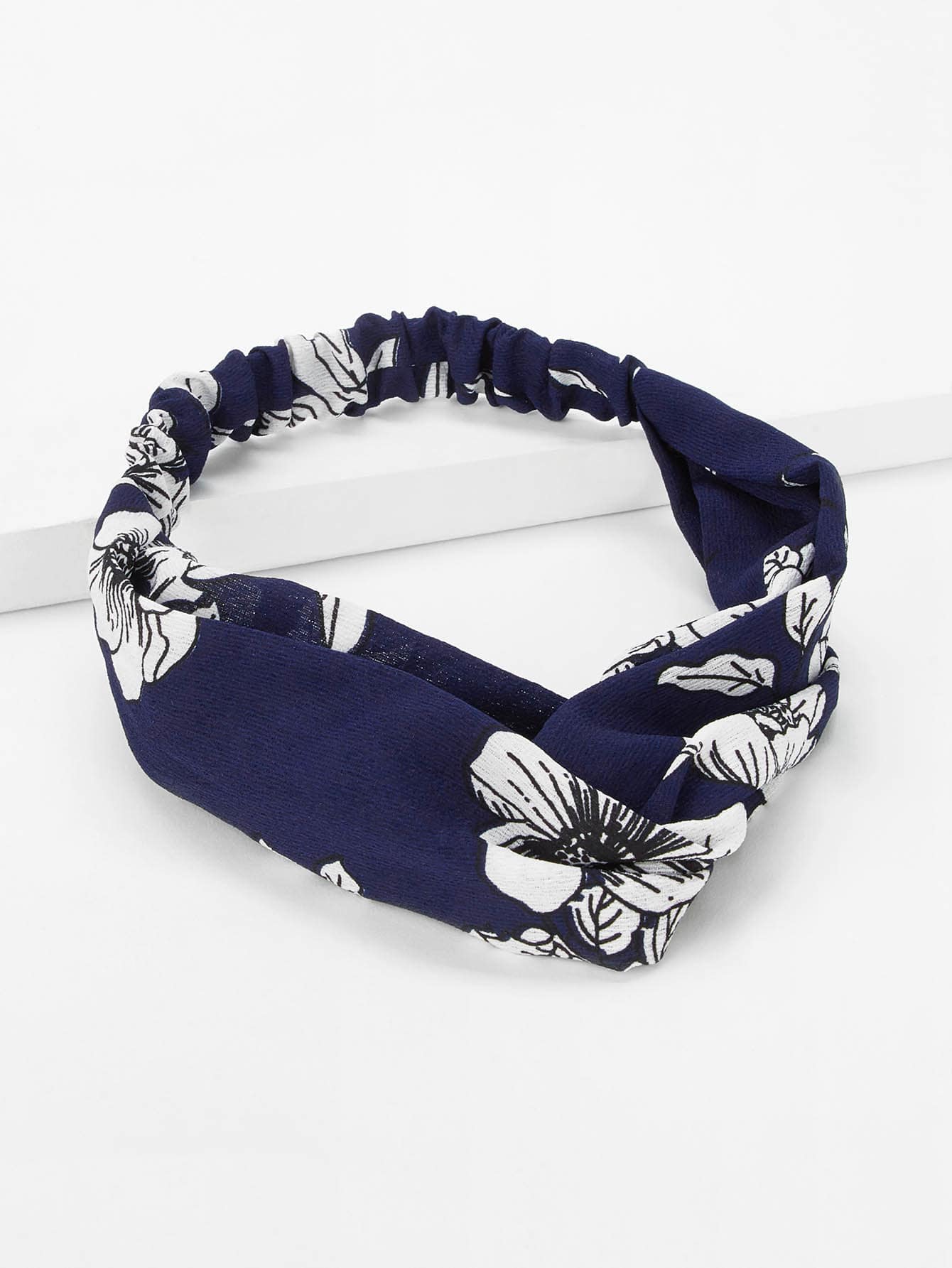 100% Polyester Navy Blue Flower Print Headband