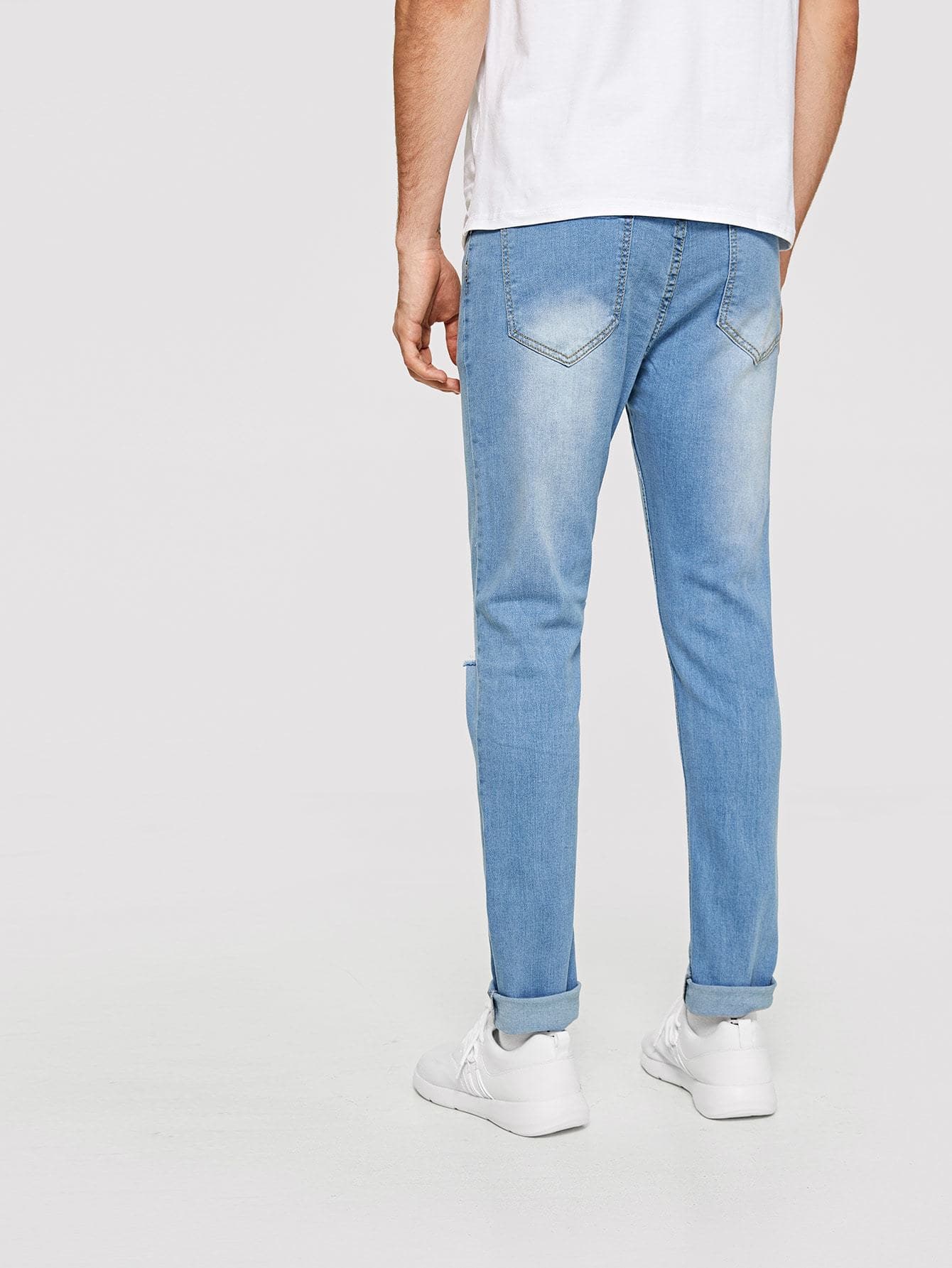 Skinny Blue Zip Decoration Destroyed Skinny Jeans