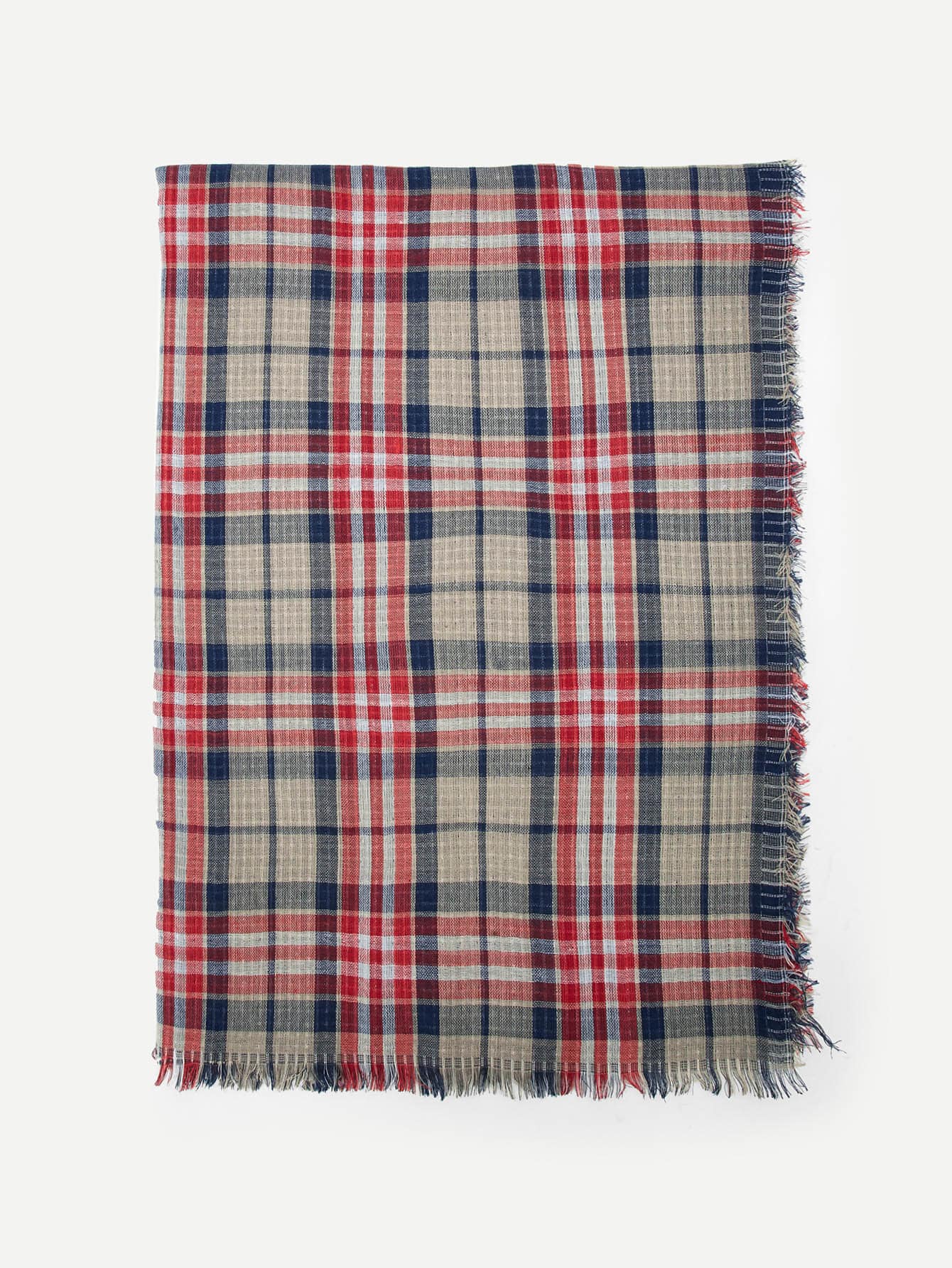 Polyester Multicolor Plaid Fringe Hem Scarf