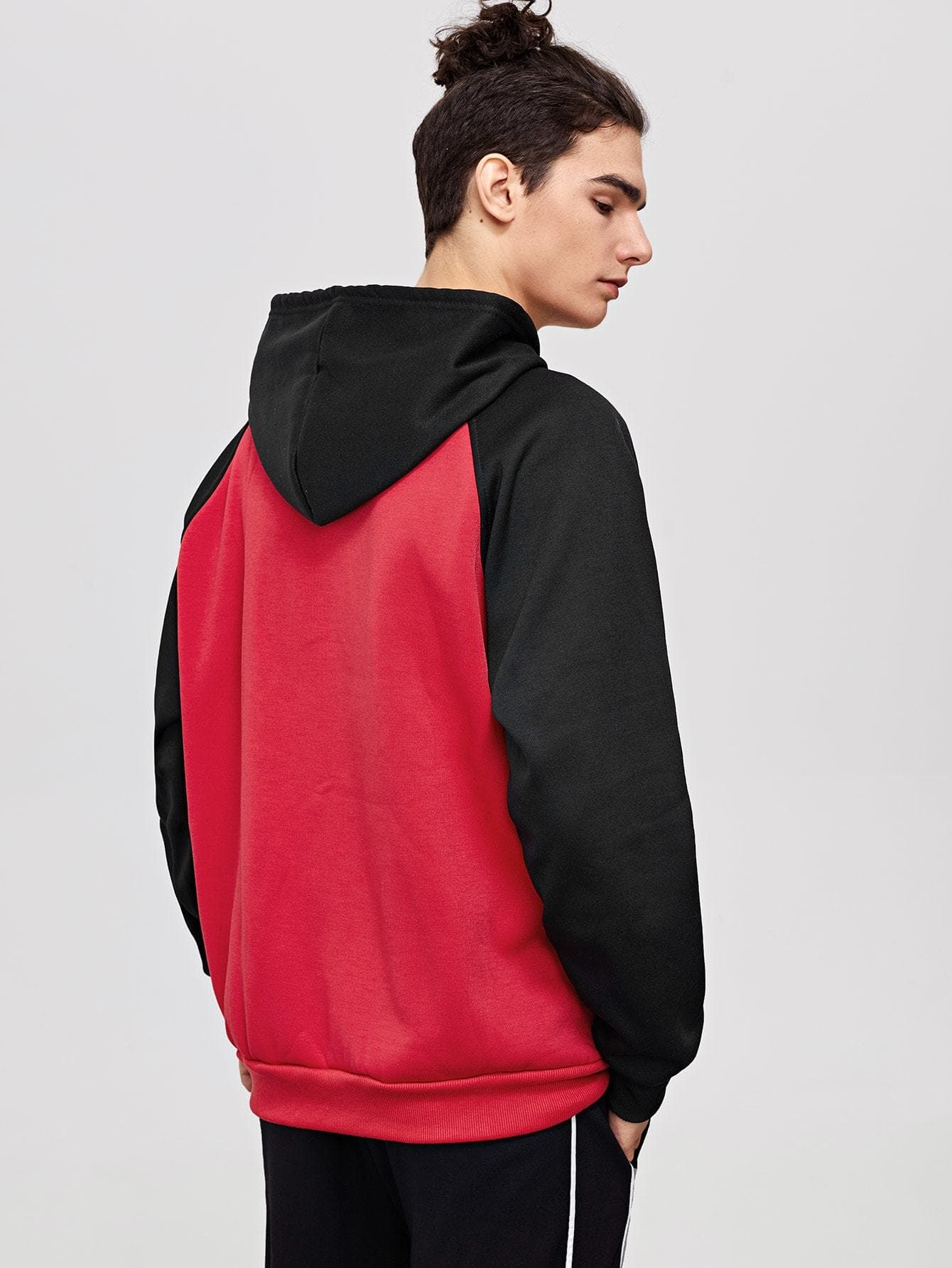 Cotton Contrast Raglan Sleeve Hooded Sweatshirt Pullover