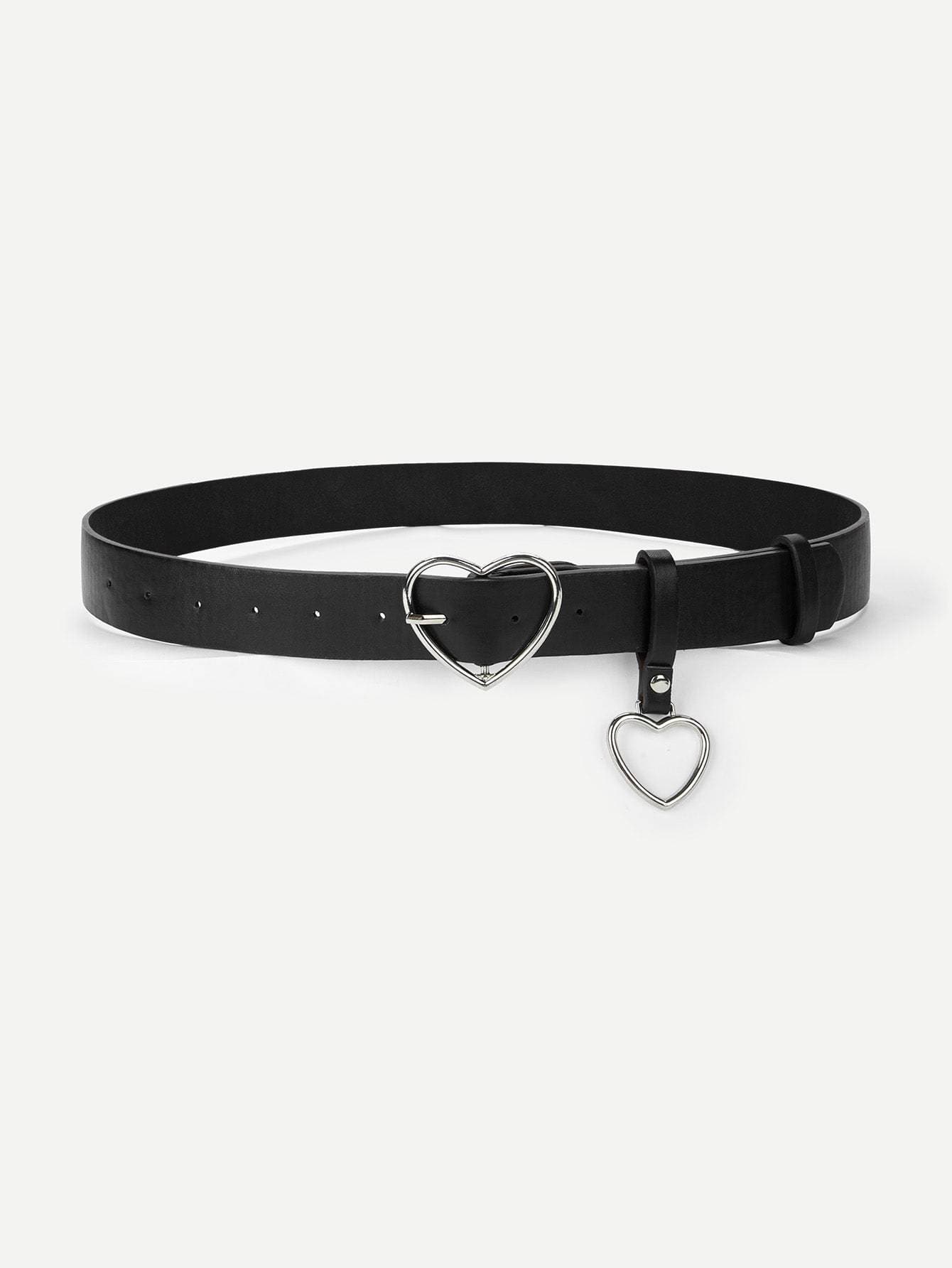 Heart Charm & Heart Shaped Buckle Black Belt