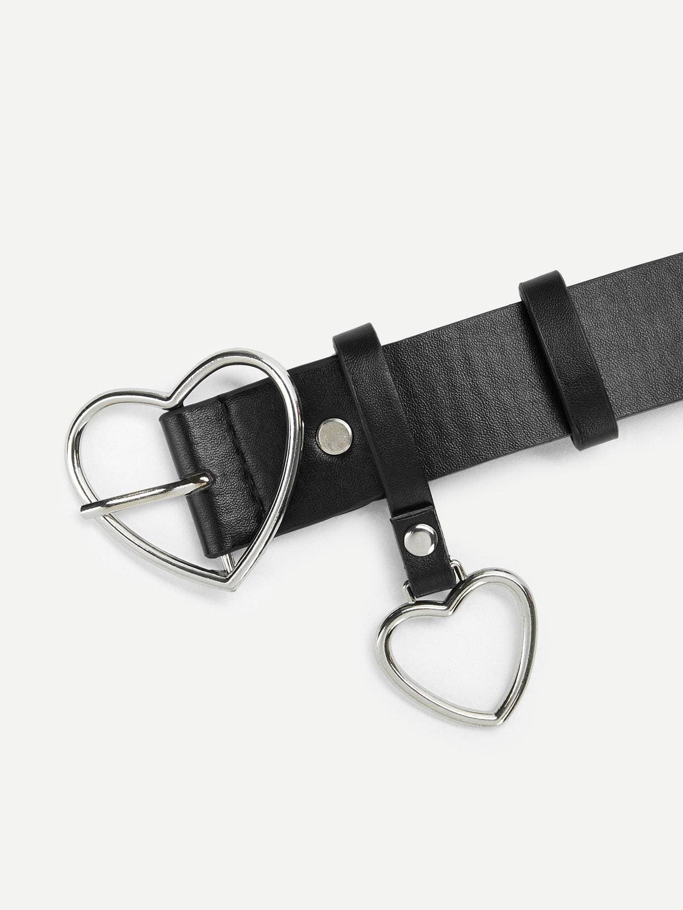 Heart Charm & Heart Shaped Buckle Black Belt