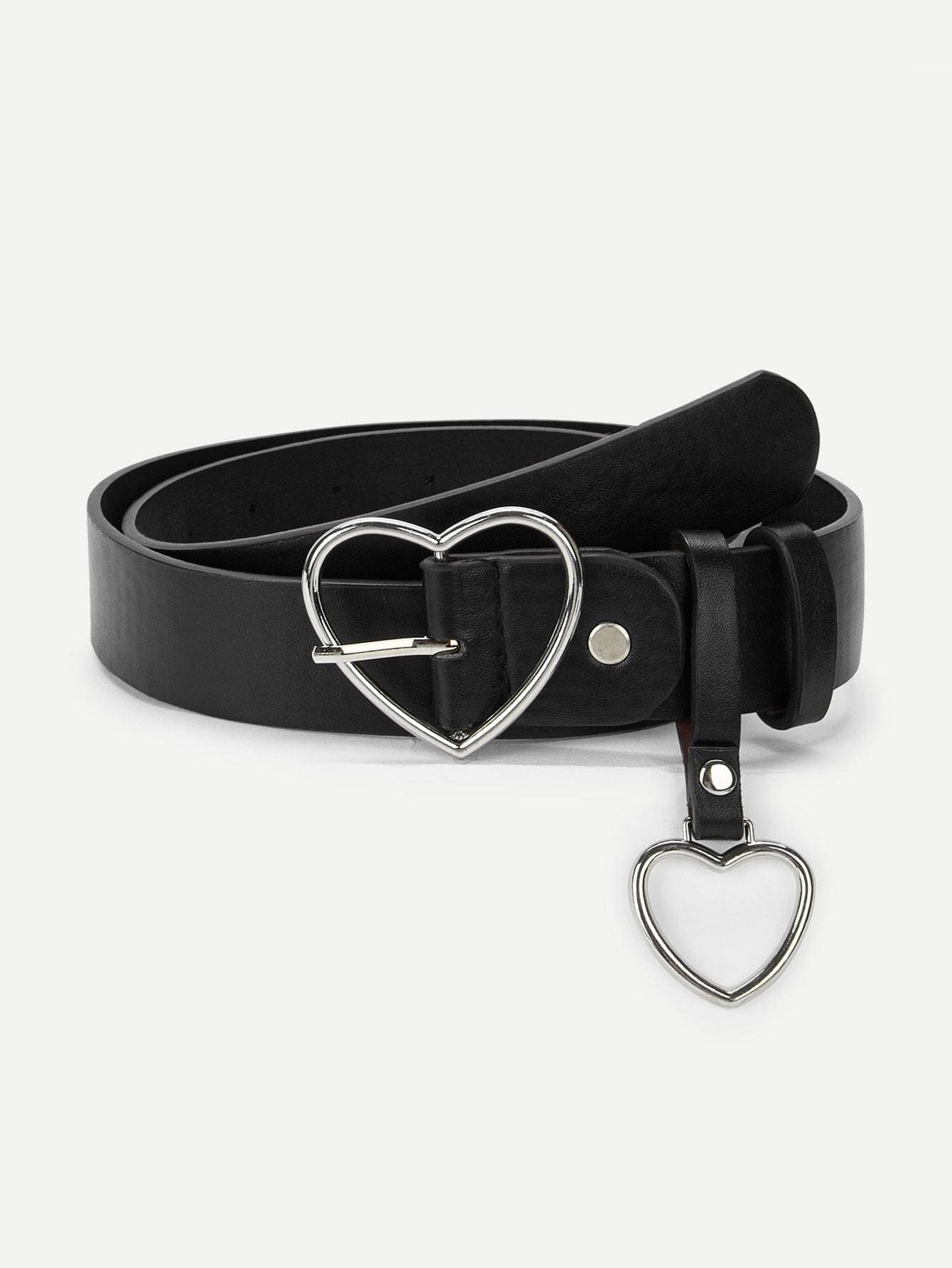 Heart Charm & Heart Shaped Buckle Black Belt