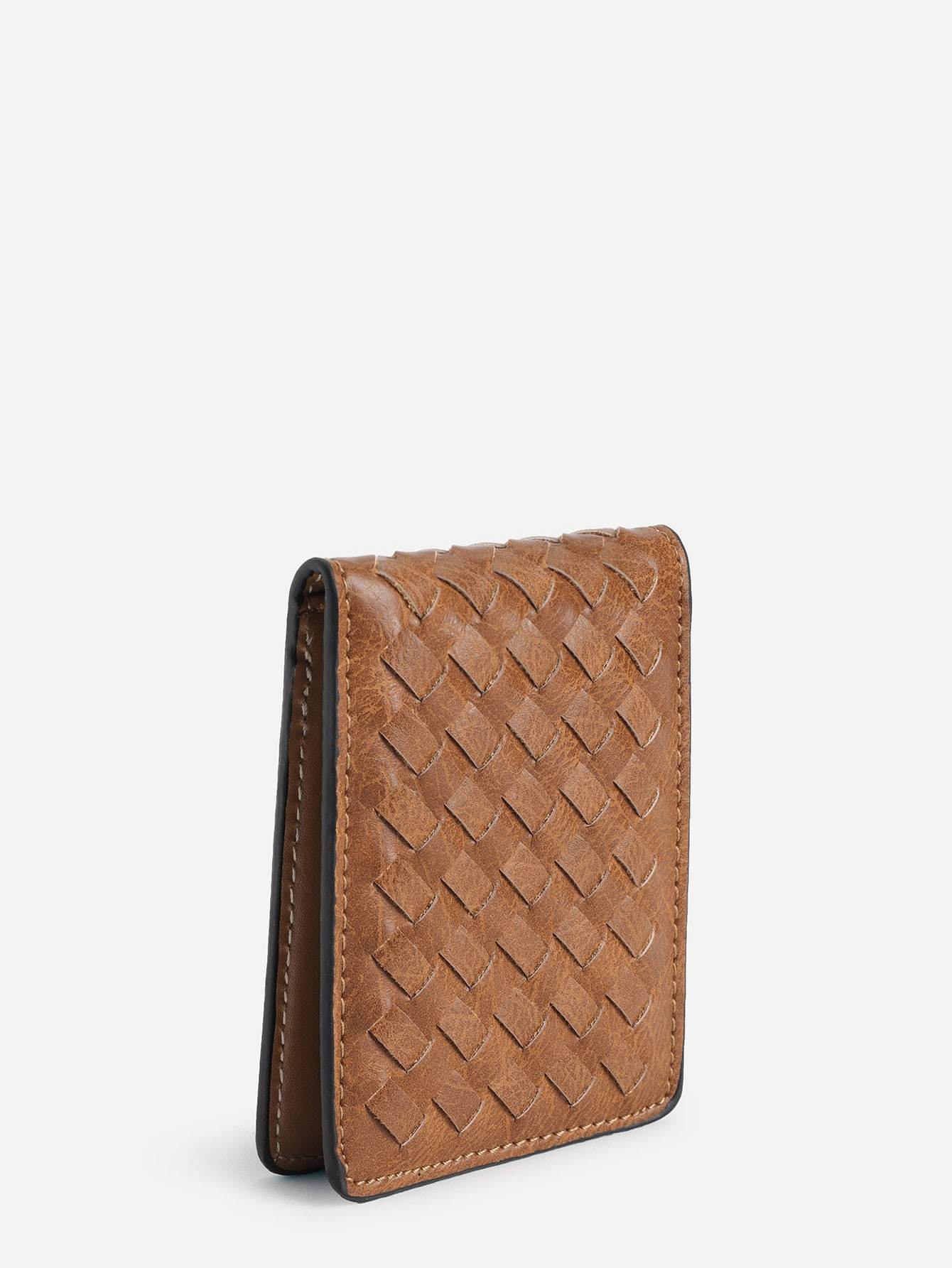 PU Leather Brown Braided Detail Card Holder