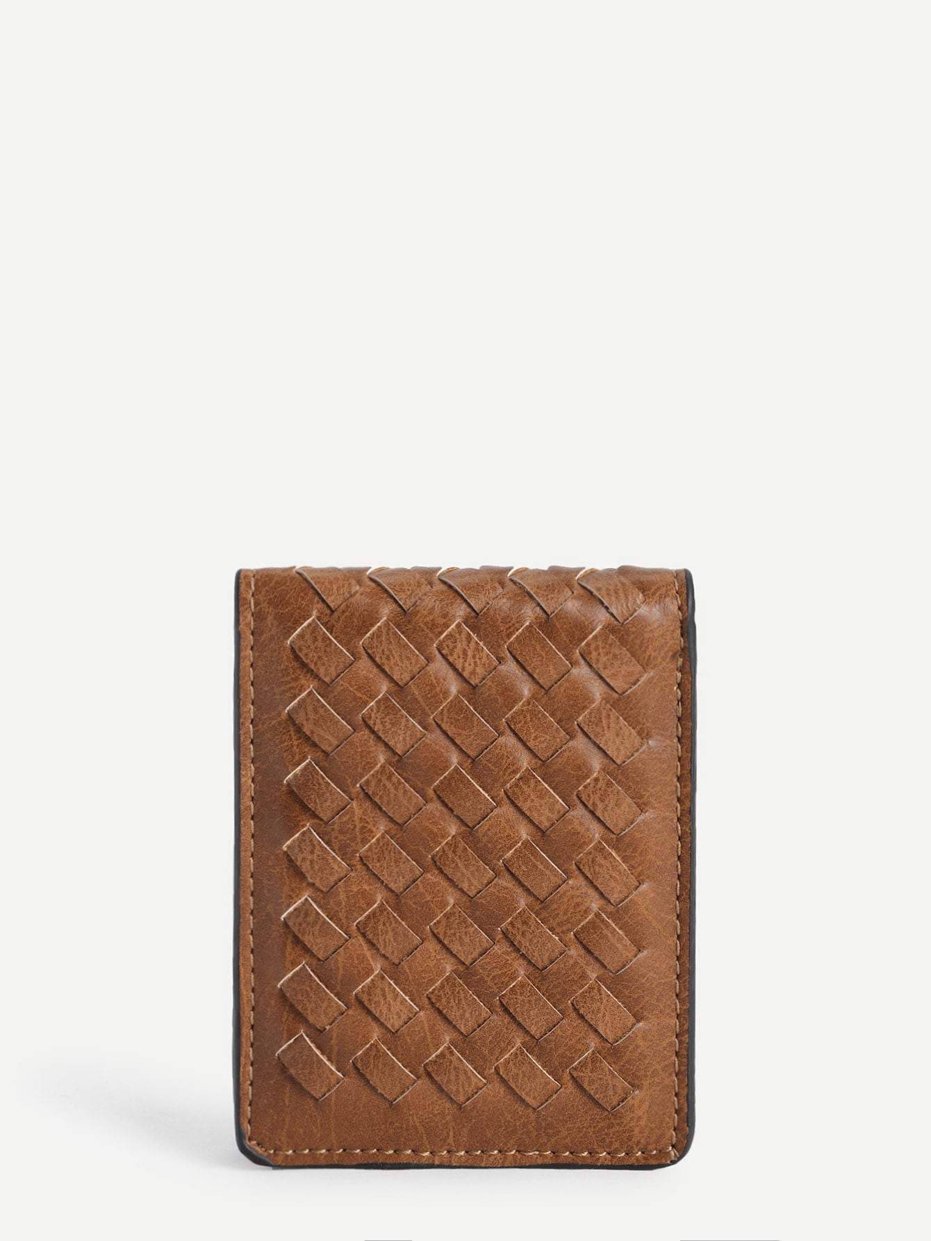 PU Leather Brown Braided Detail Card Holder