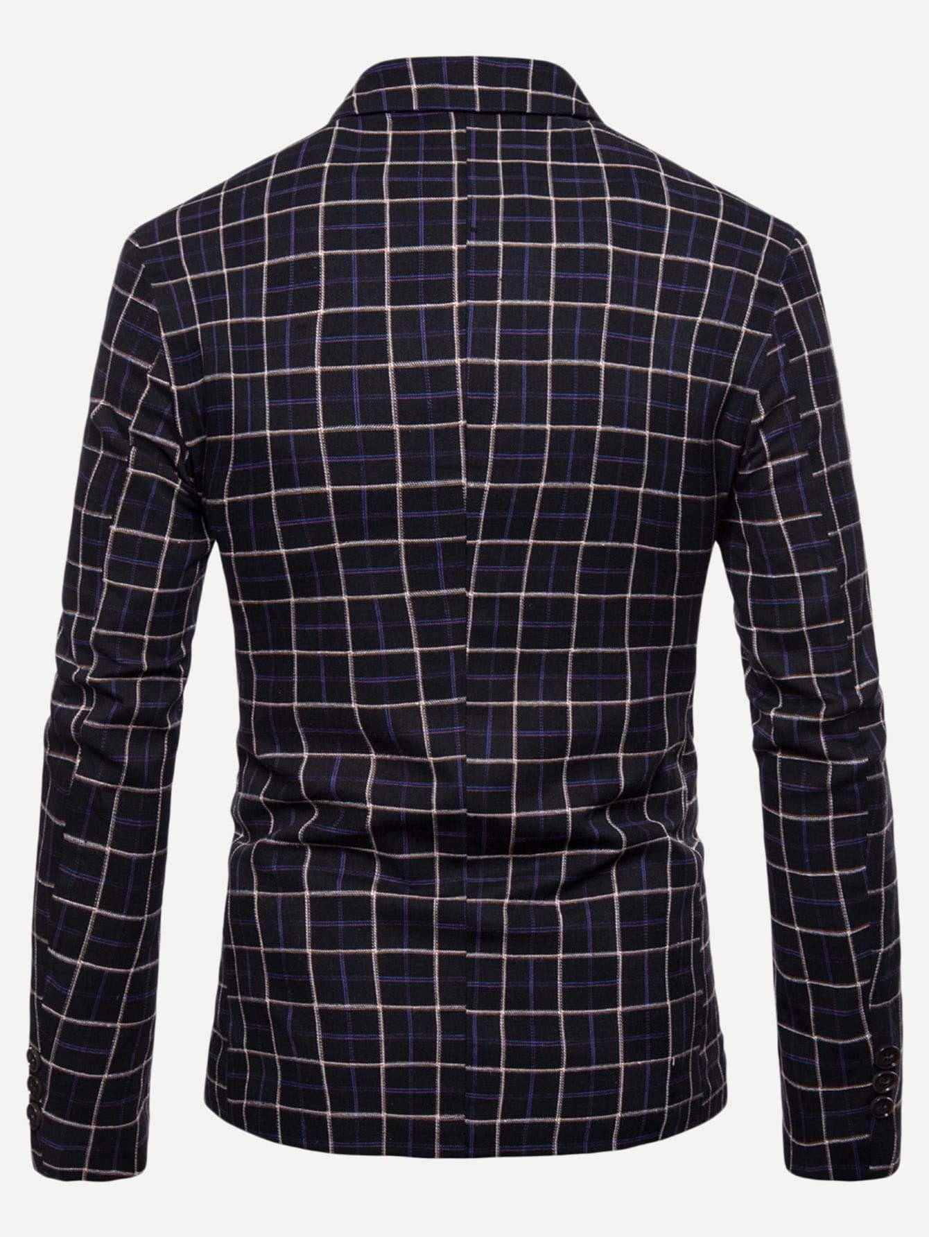 Notched Collar Single Button Plaid Blazer
