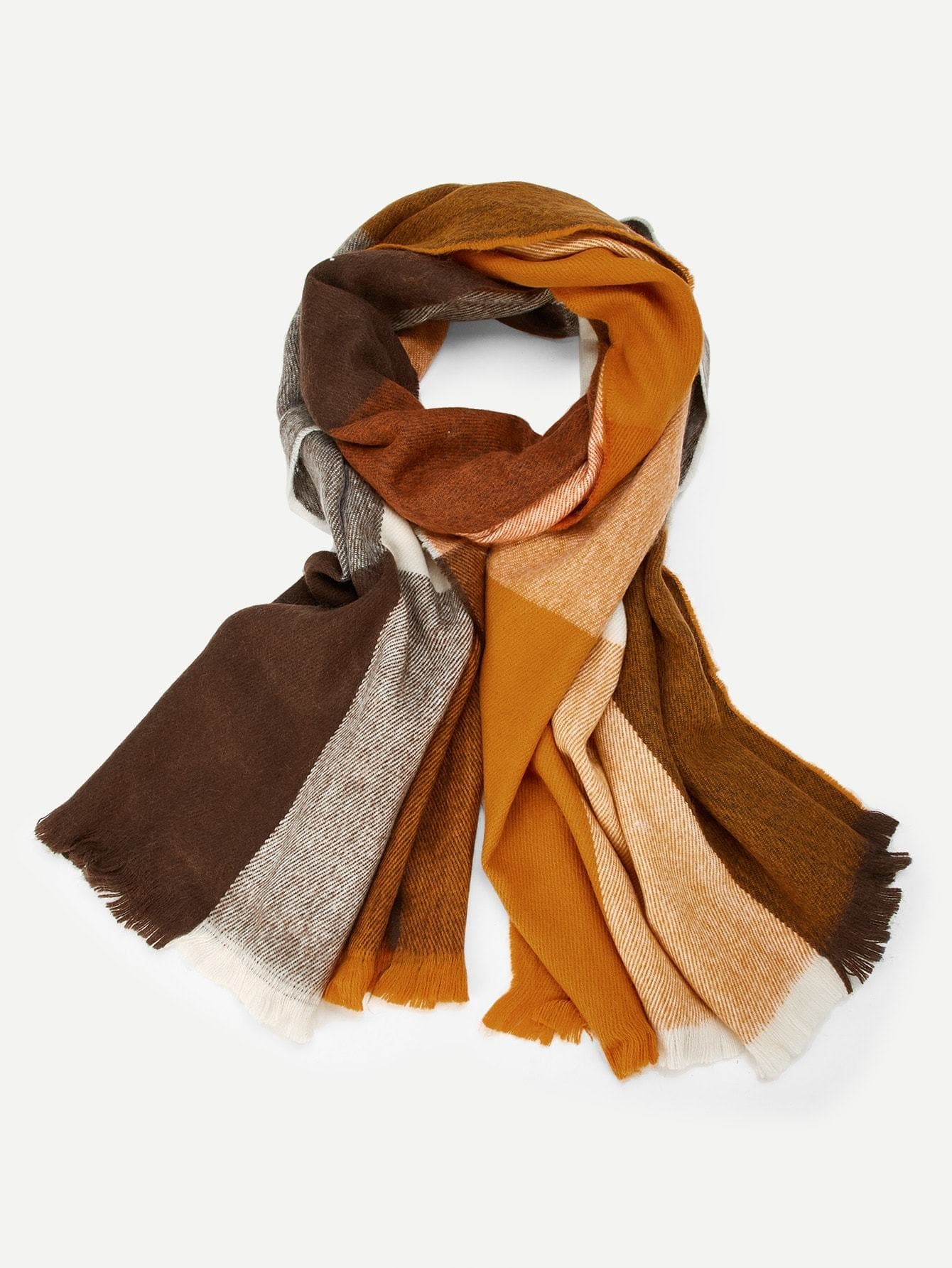 Color Block Fringe Hem Acrylic Scarf