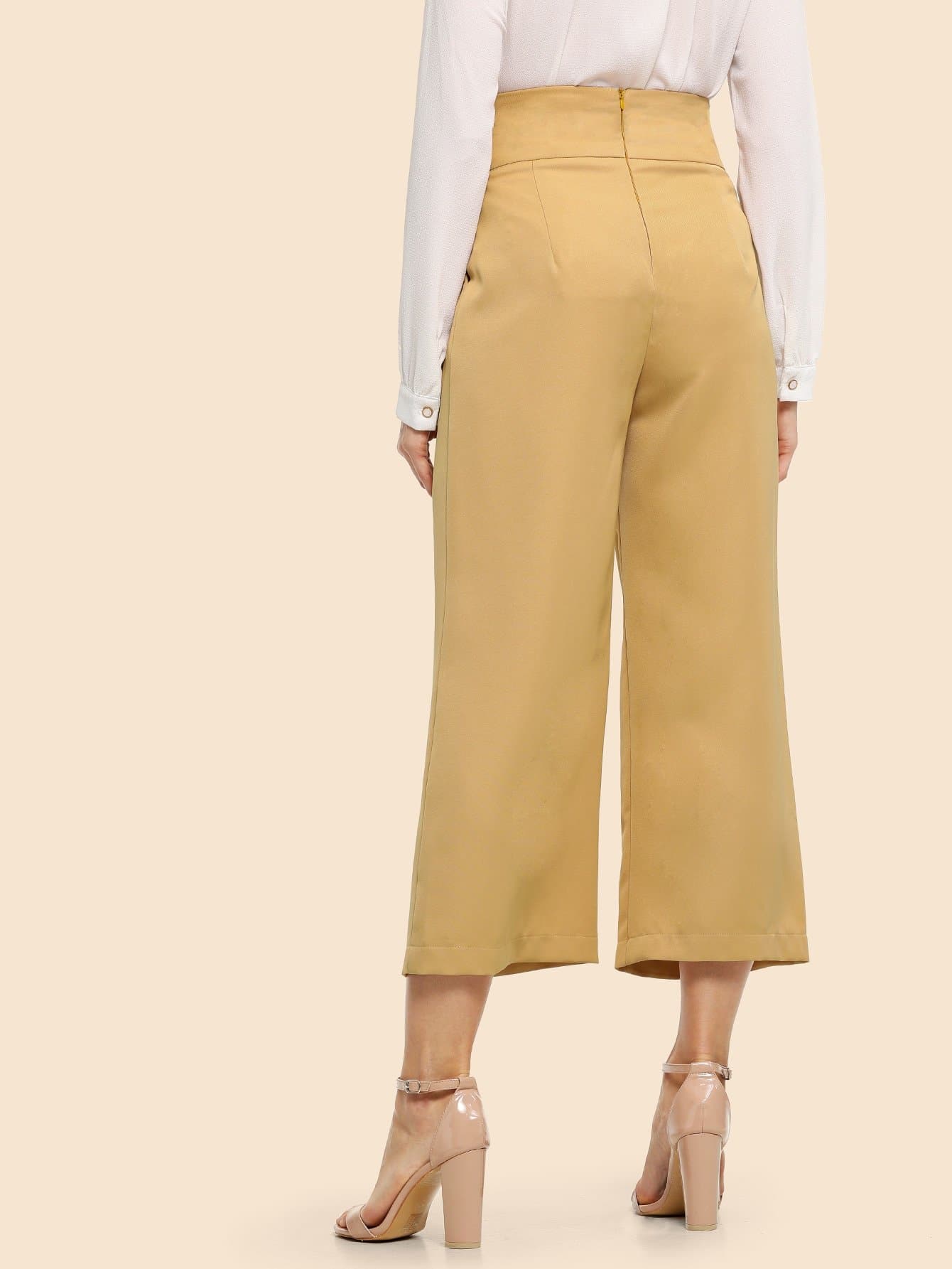 Apricot Polyester 70s Crisscross Wide Waistband Palazzo Leg Pants