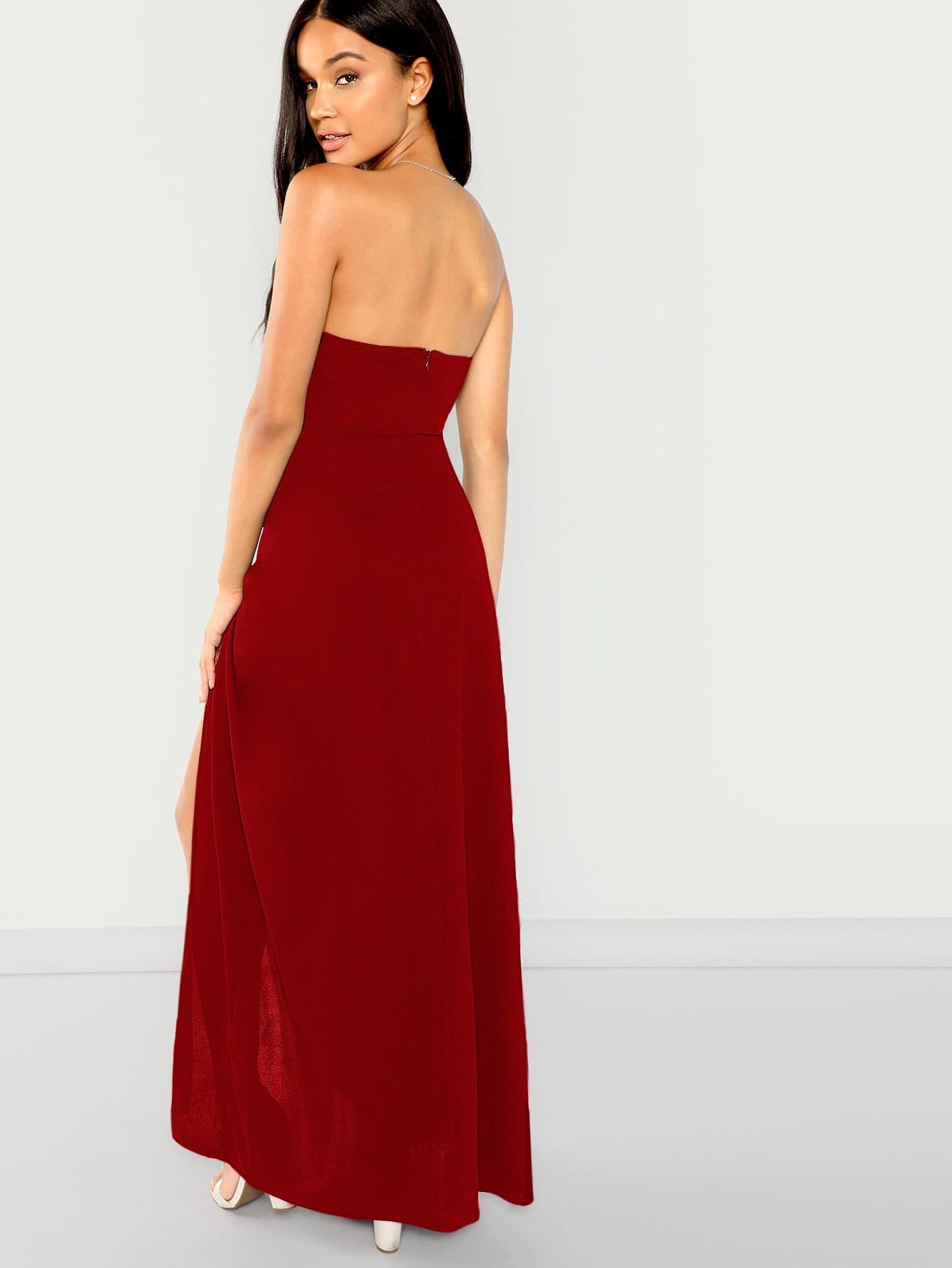 Bandeau Off Shoulder Split Sleeveless Fit and Flare Dress