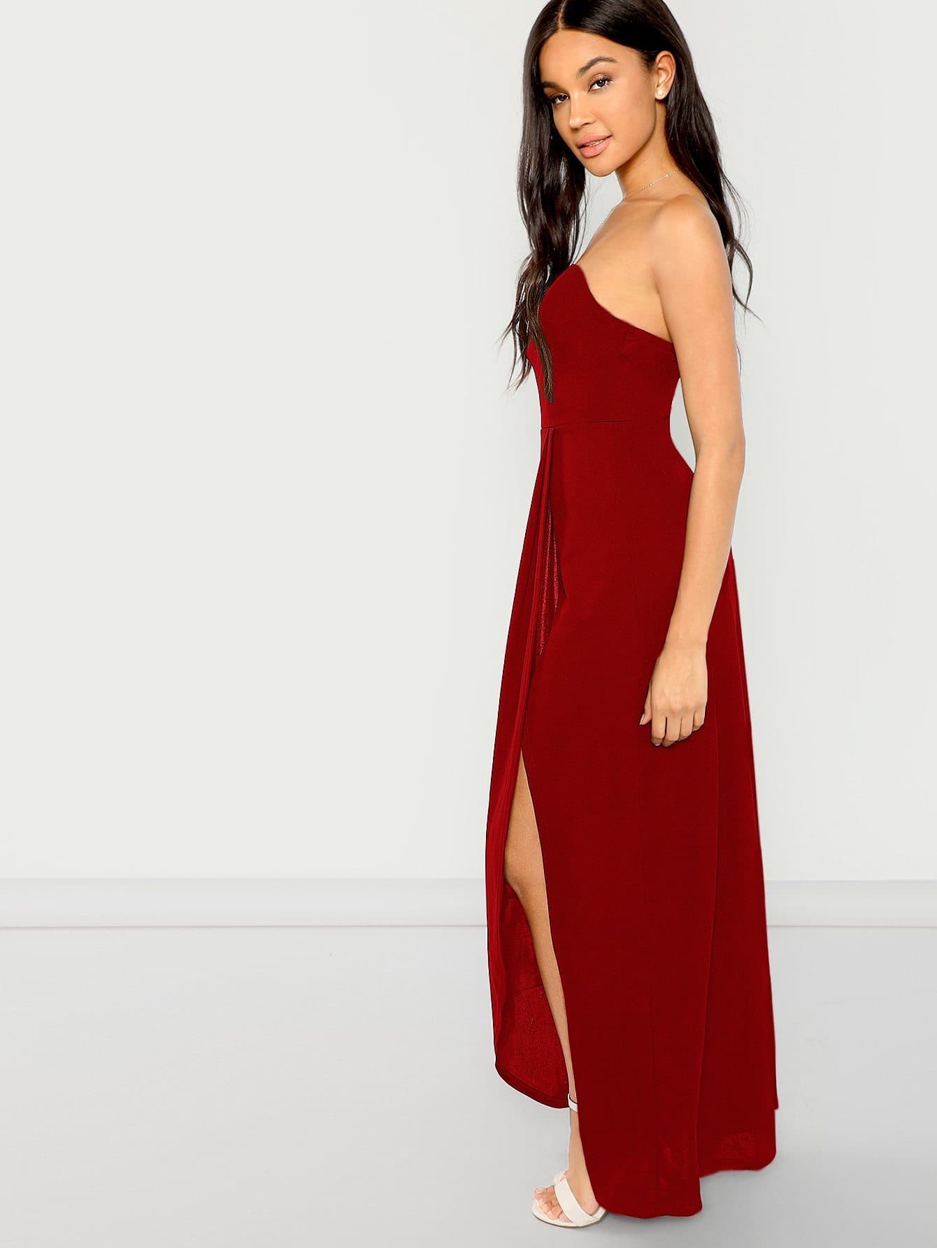 Bandeau Off Shoulder Split Sleeveless Fit and Flare Dress