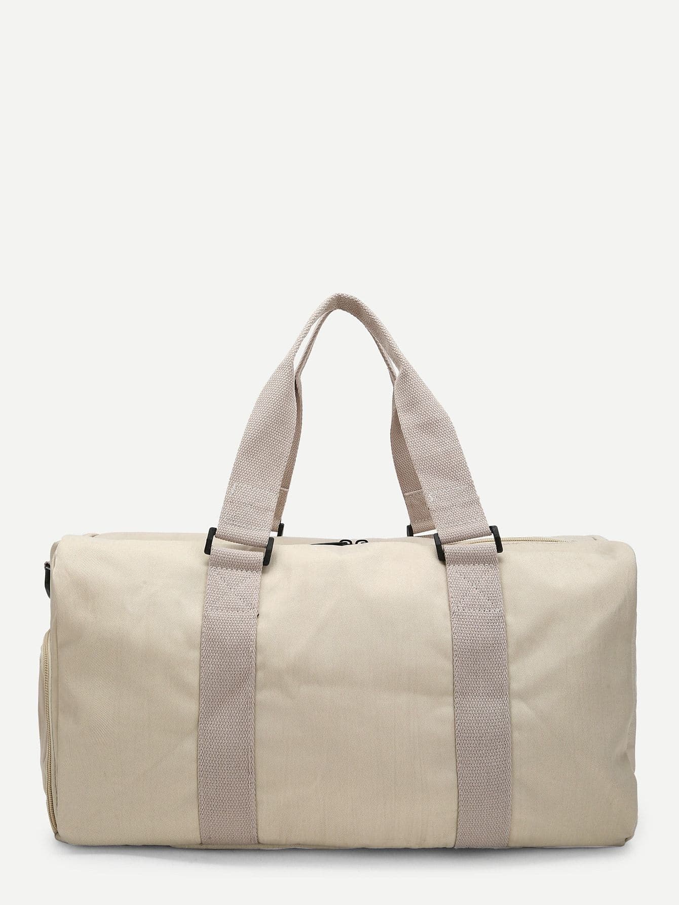 Double Handle Beige Slogan Patch Decor Travel Bag