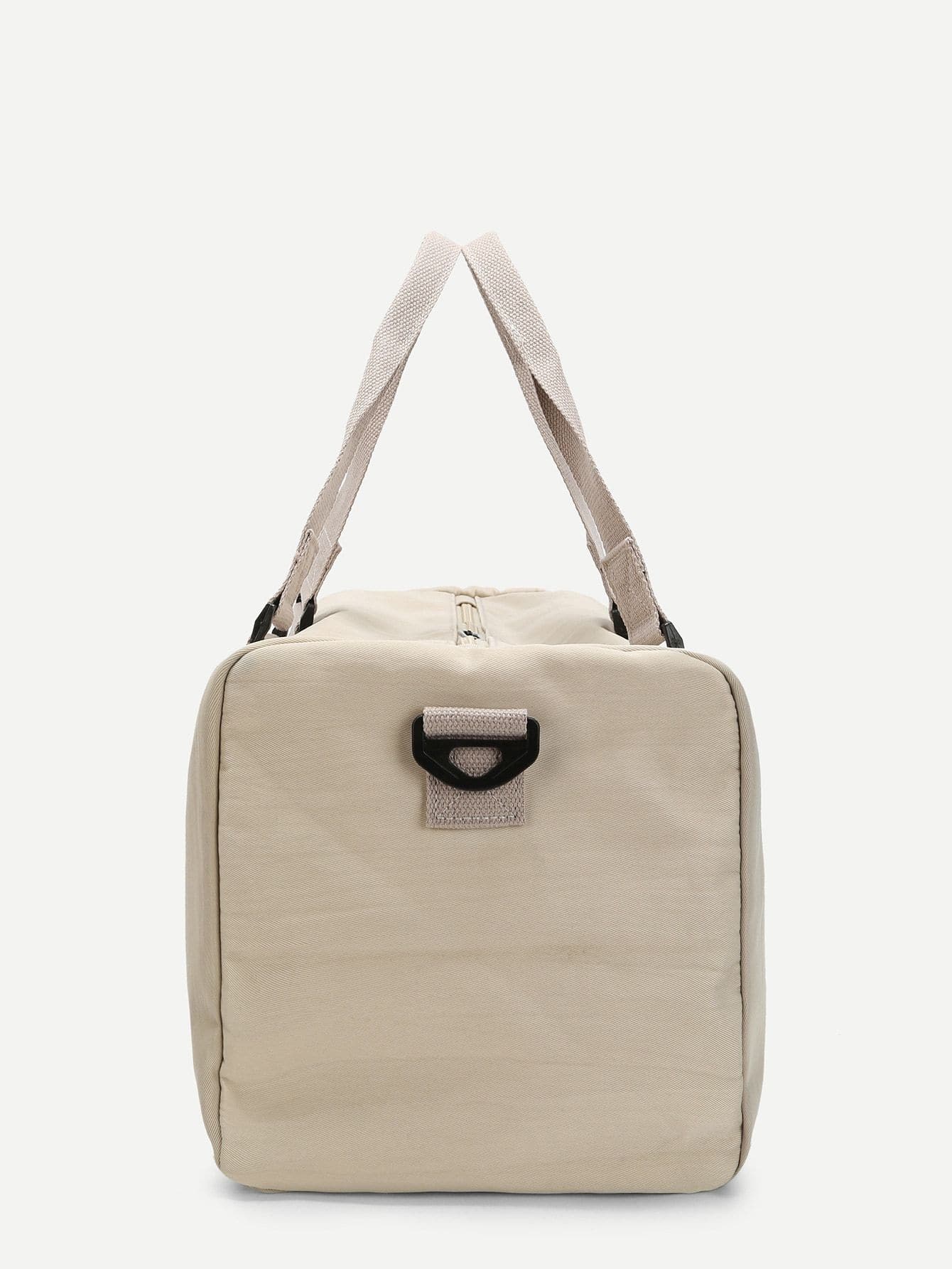 Double Handle Beige Slogan Patch Decor Travel Bag