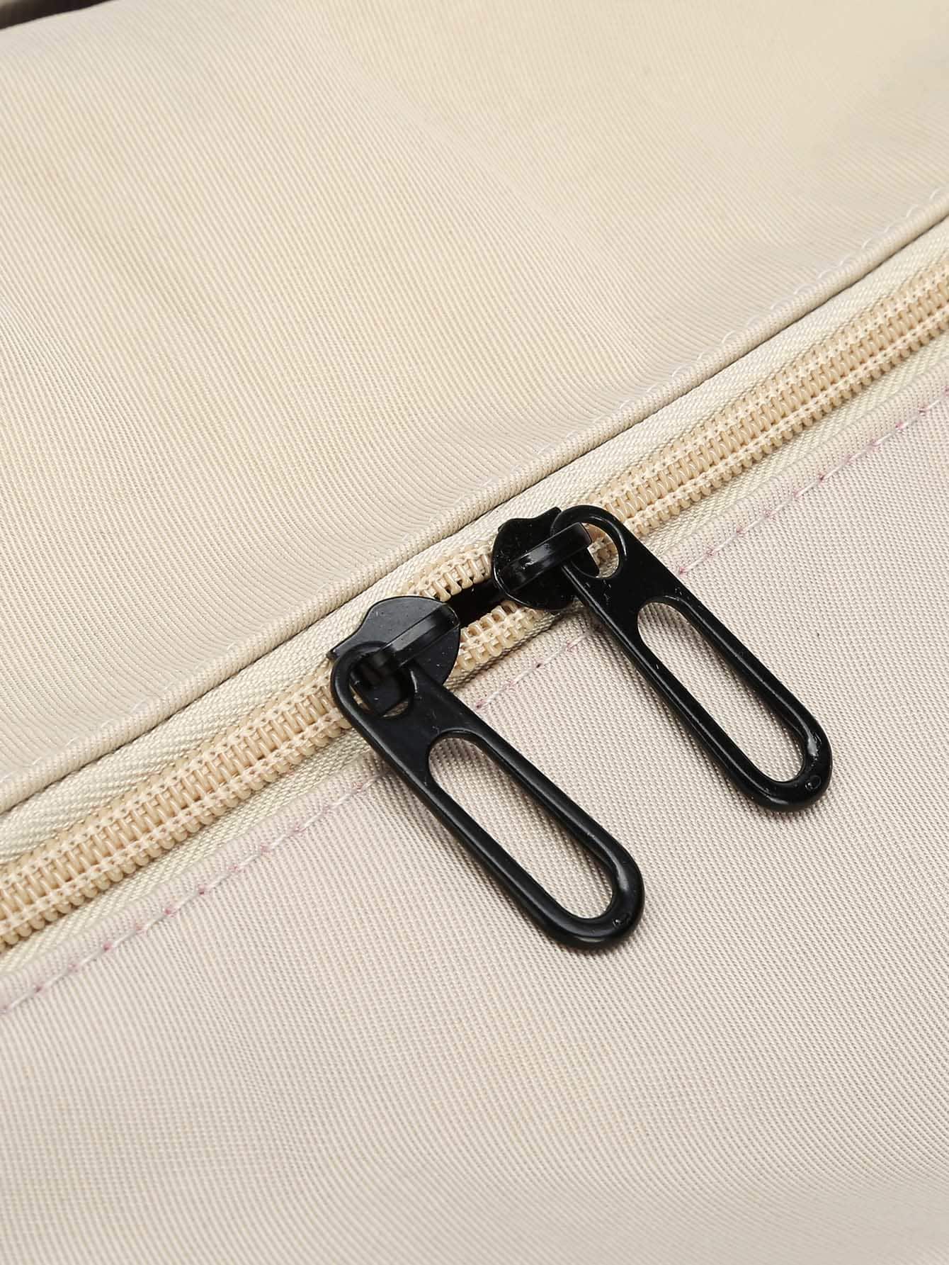 Double Handle Beige Slogan Patch Decor Travel Bag