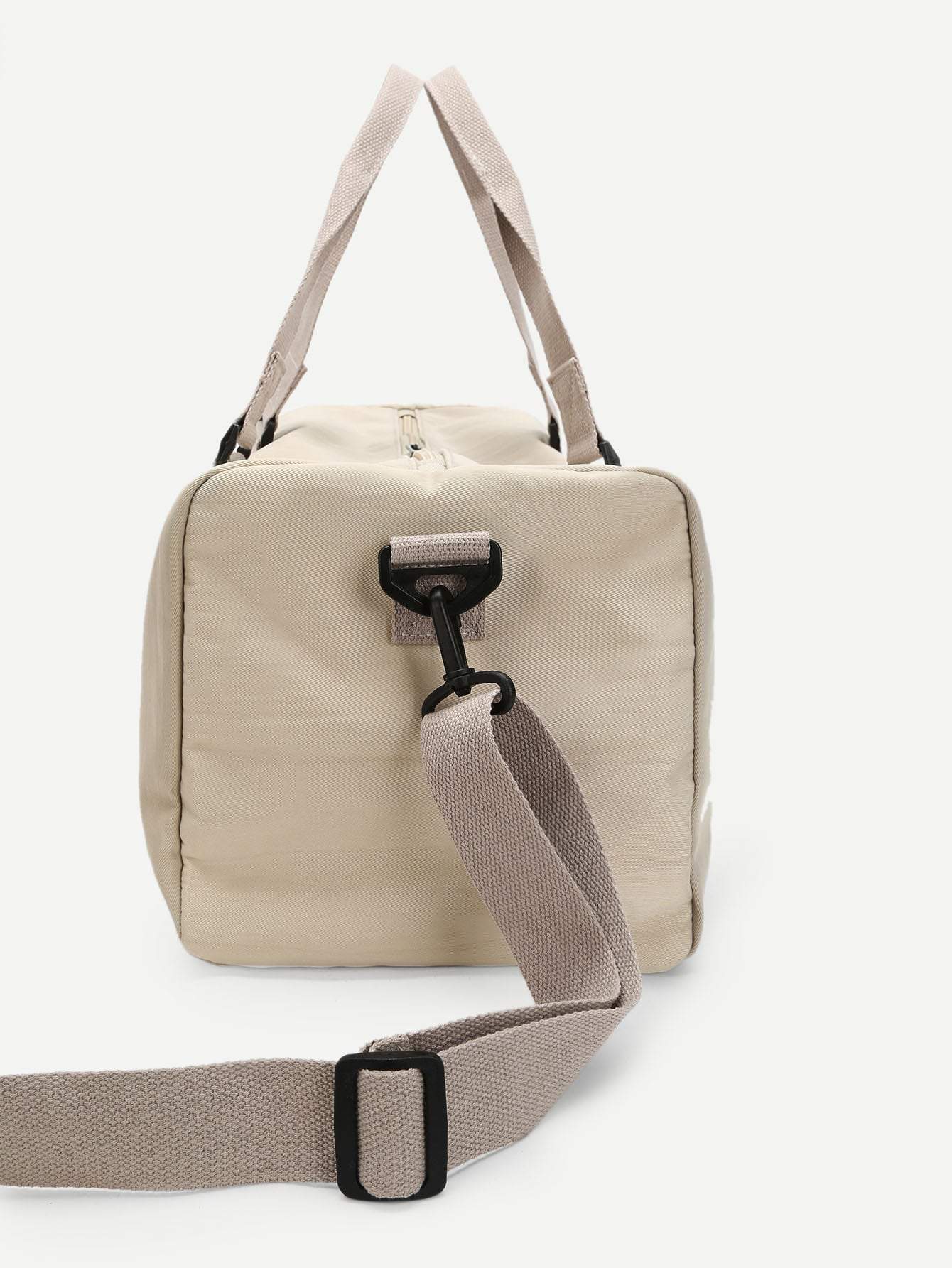 Double Handle Beige Slogan Patch Decor Travel Bag