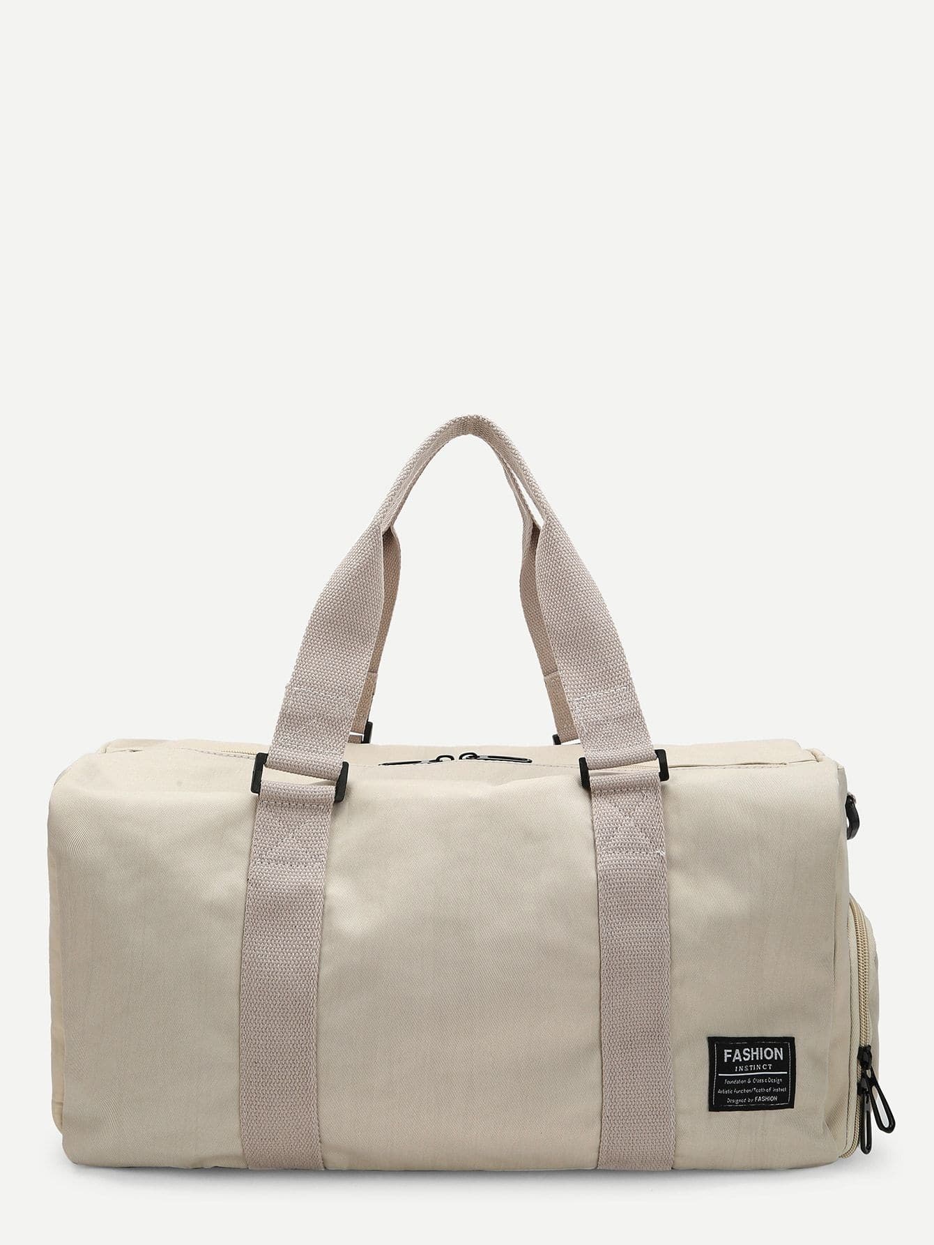 Double Handle Beige Slogan Patch Decor Travel Bag