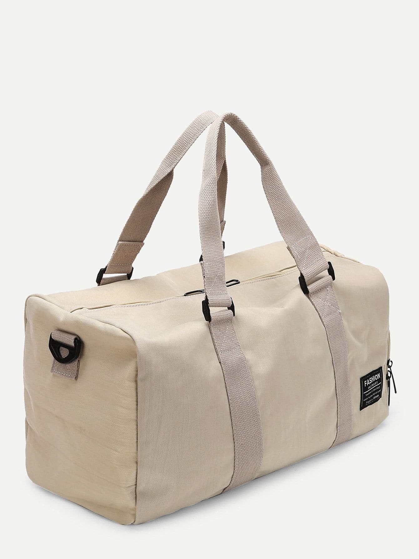 Double Handle Beige Slogan Patch Decor Travel Bag
