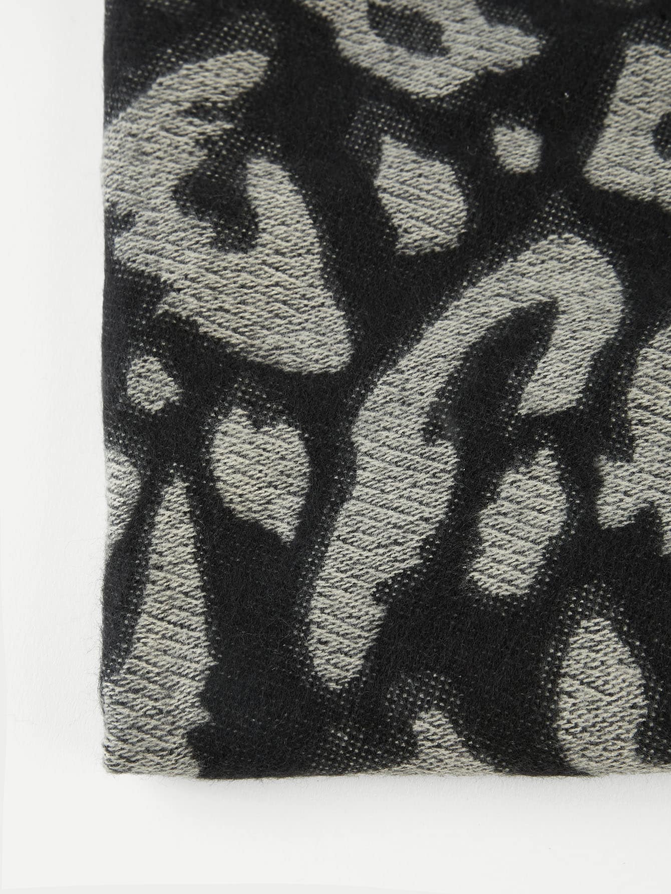 Grey Polyester Fringe Hem Scarf