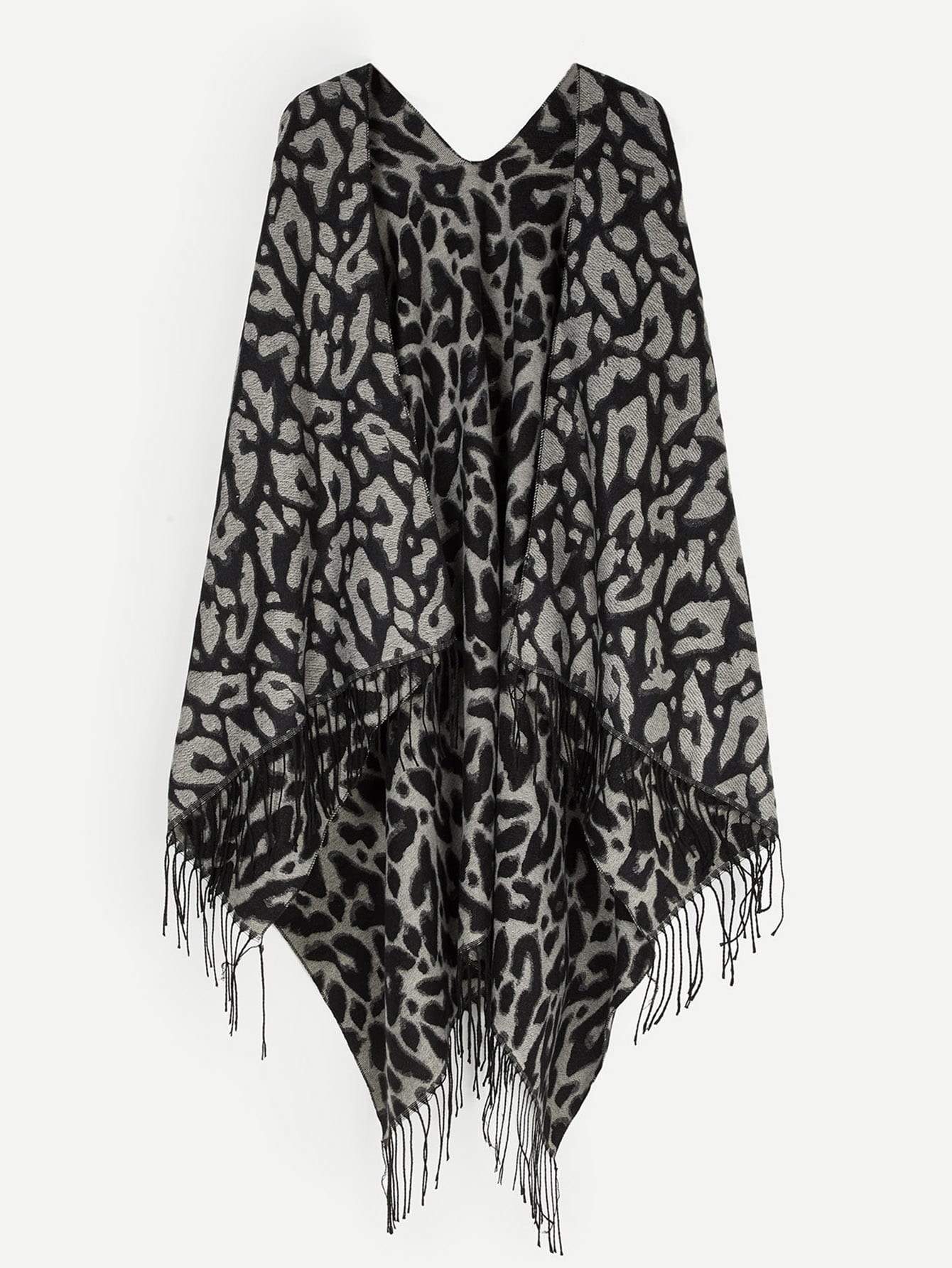 Grey Polyester Fringe Hem Scarf