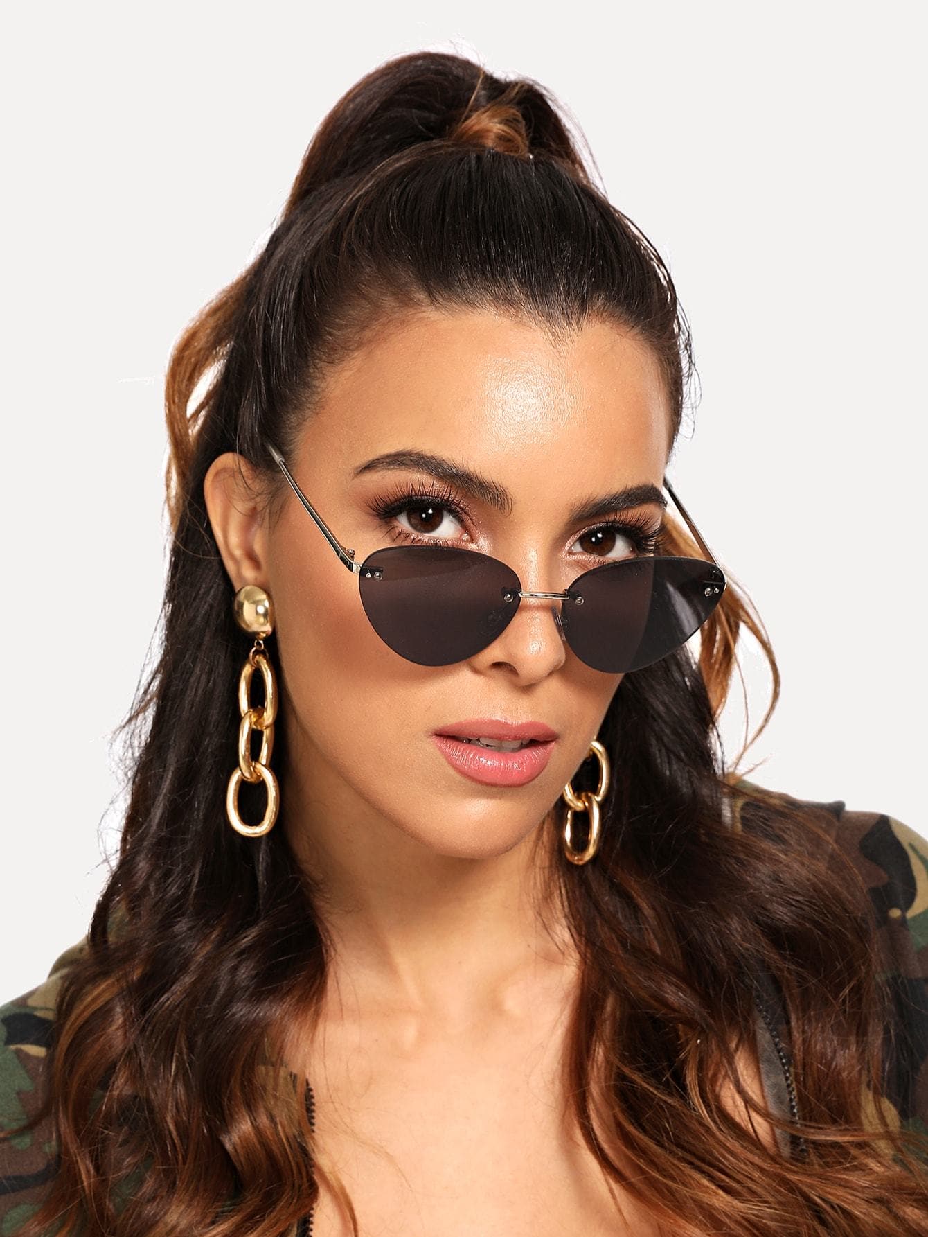 Black Rimless Tinted Lens Sunglasses
