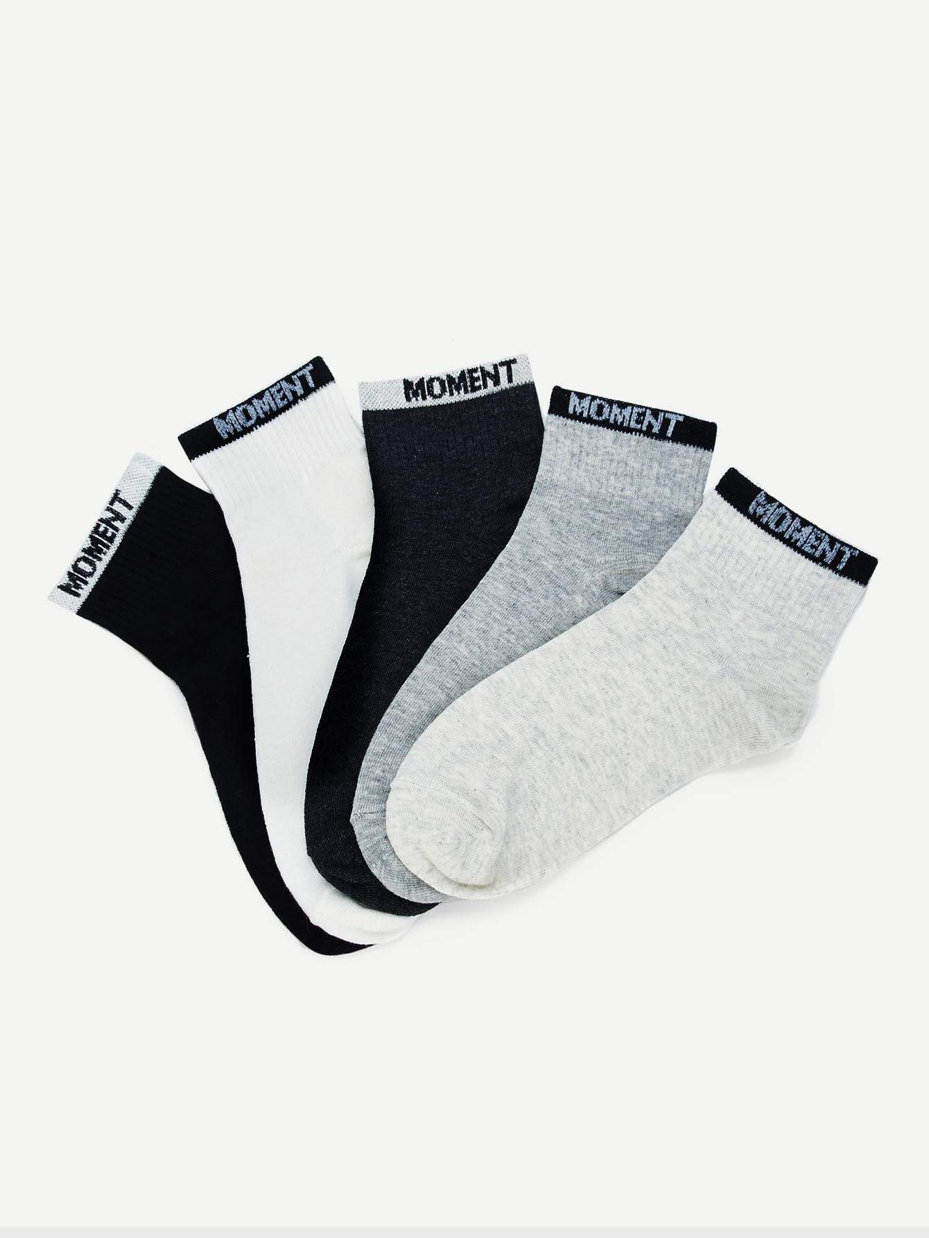 Letter Hem Socks 5pairs
