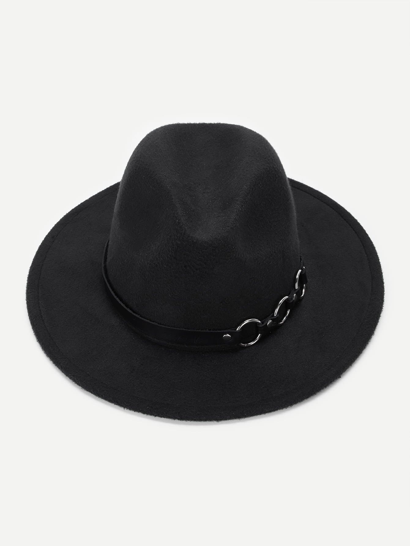 Ring Belt Decorated Fedora Hat