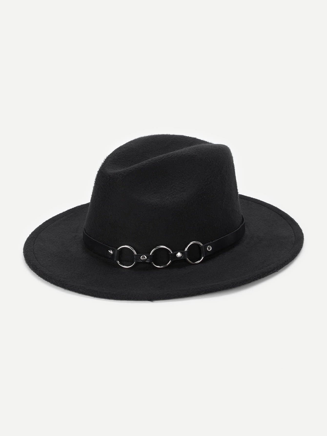 Ring Belt Decorated Fedora Hat