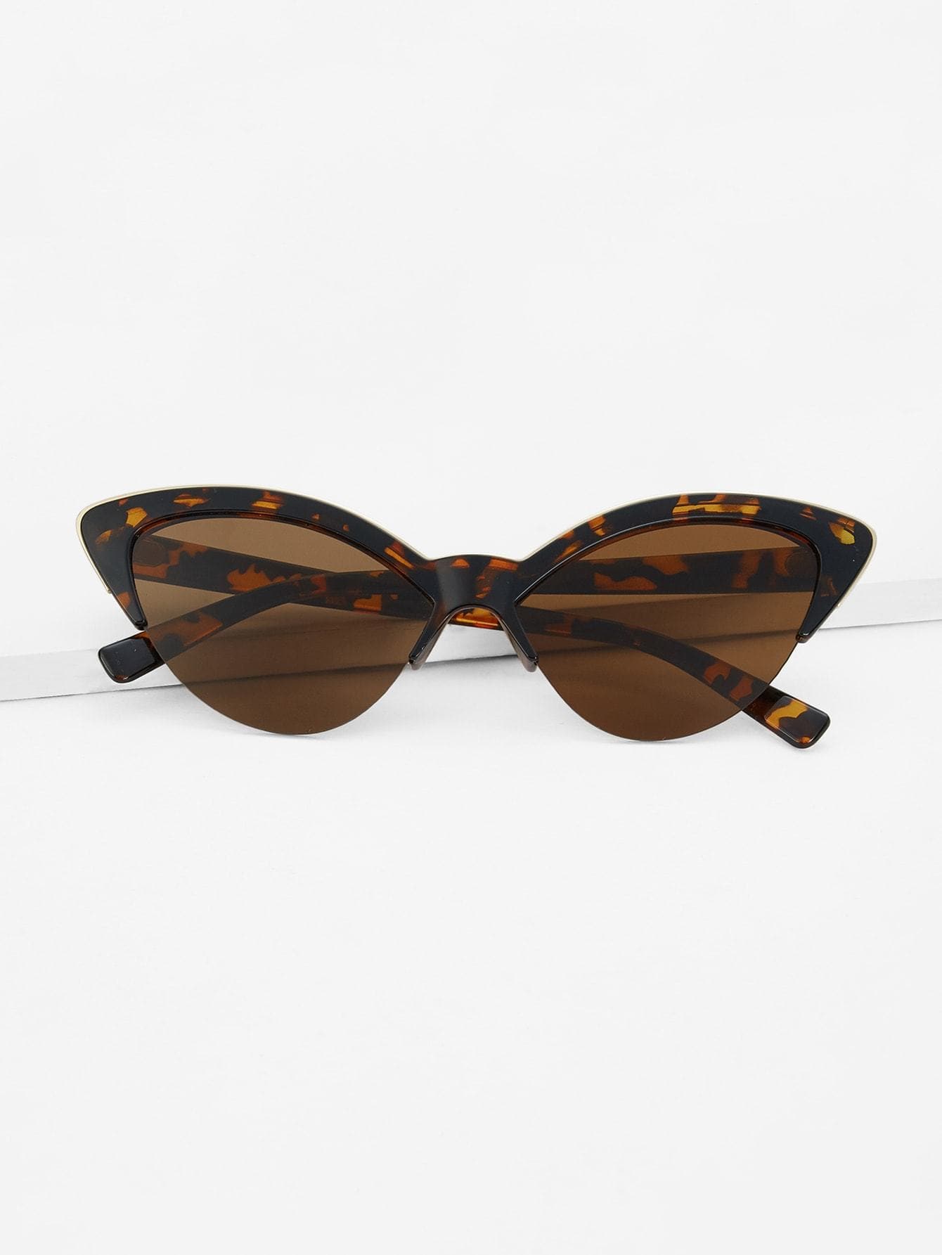 Semi Rimless Cat Eye Borwn Sunglasses