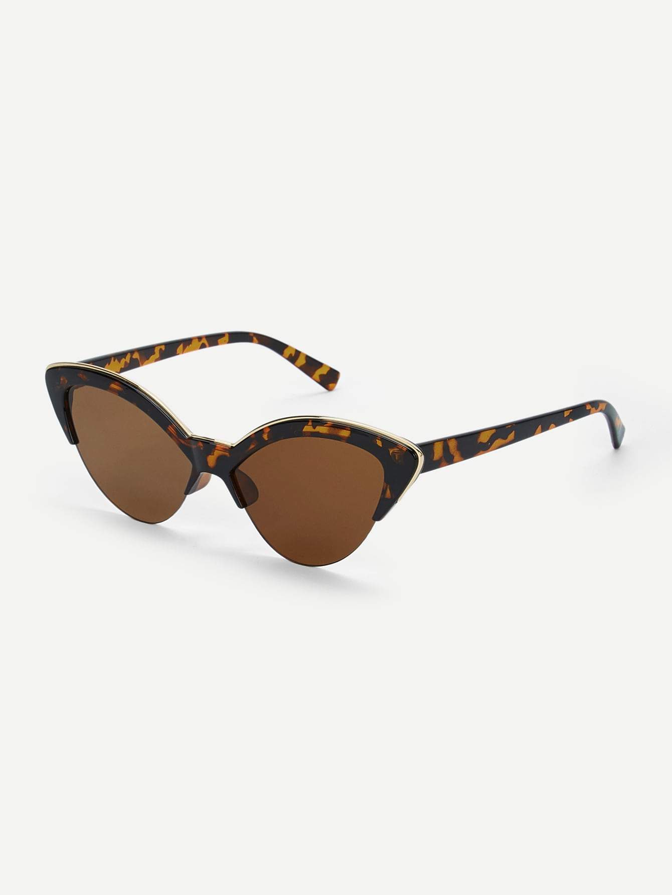 Semi Rimless Cat Eye Borwn Sunglasses