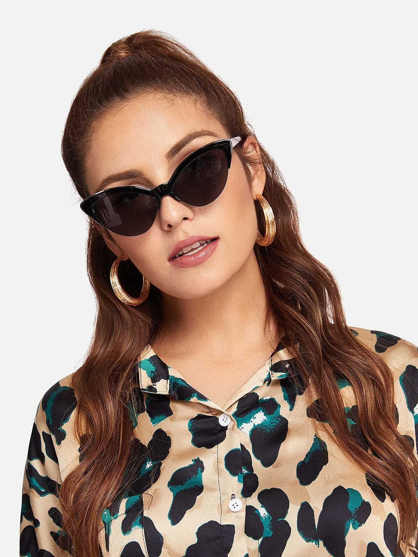 Semi Rimless Cat Eye Borwn Sunglasses