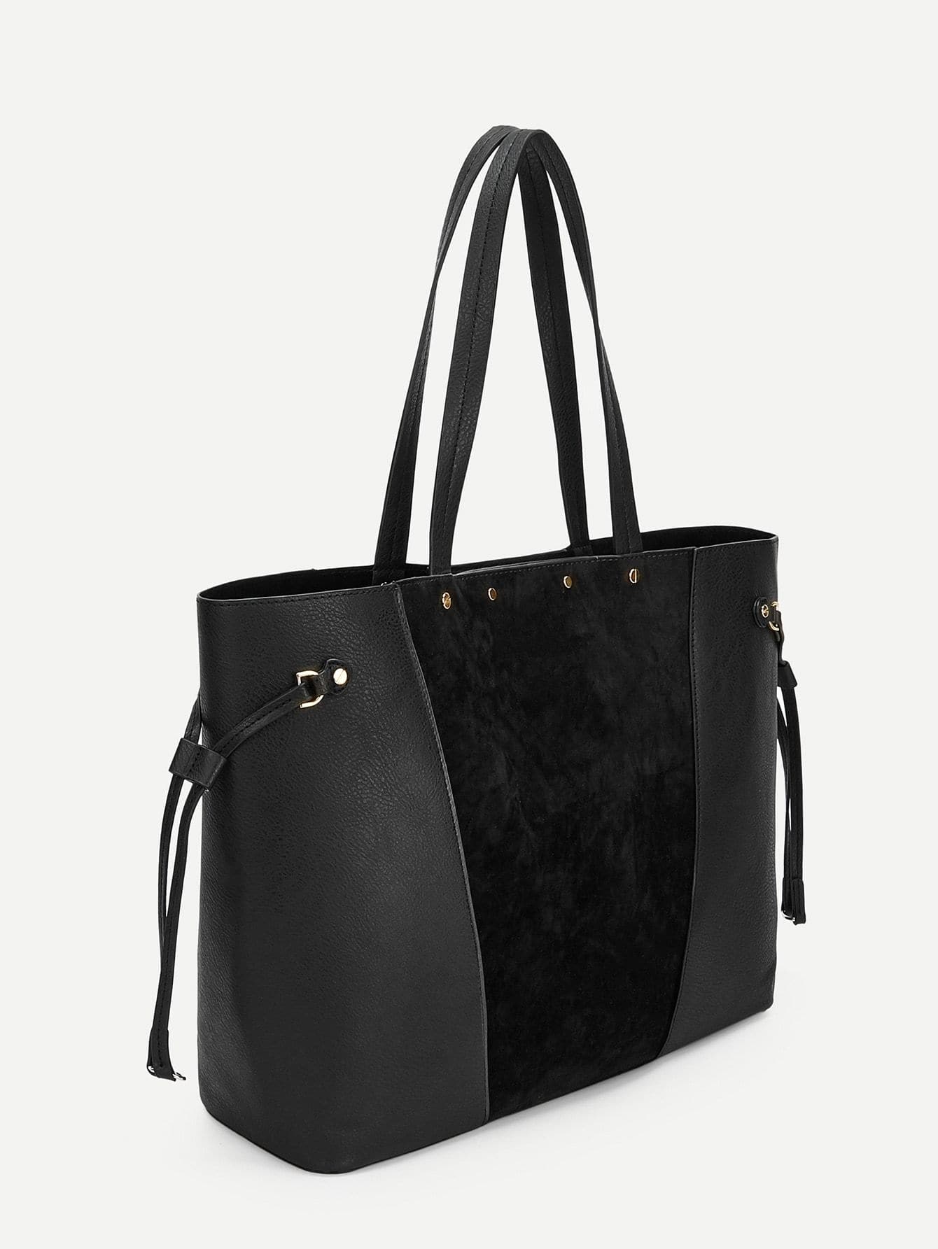 Black Color-block Tote Bag