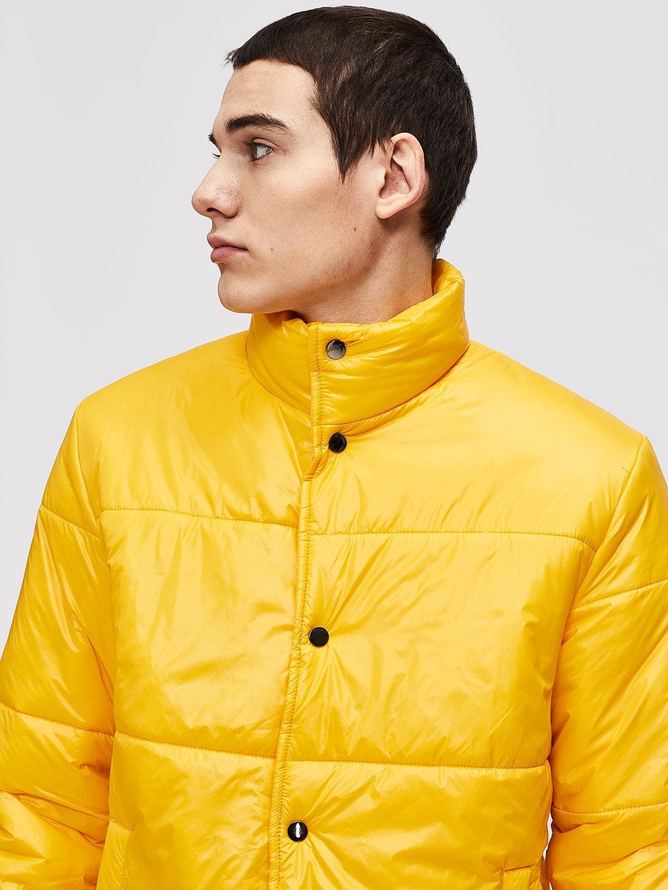 Yellow Single Breasted Zip Up Collar Solid Coat