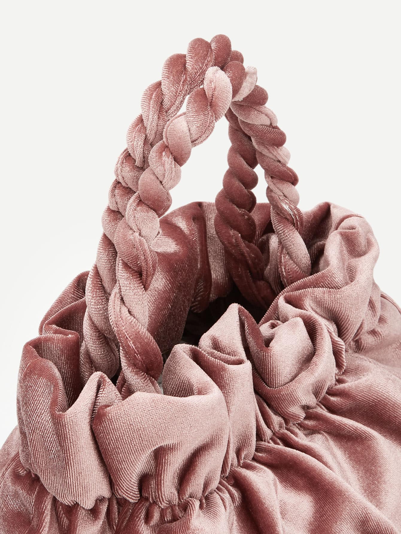 Pink Double Handle Plain Ruched Detail Velvet Bag