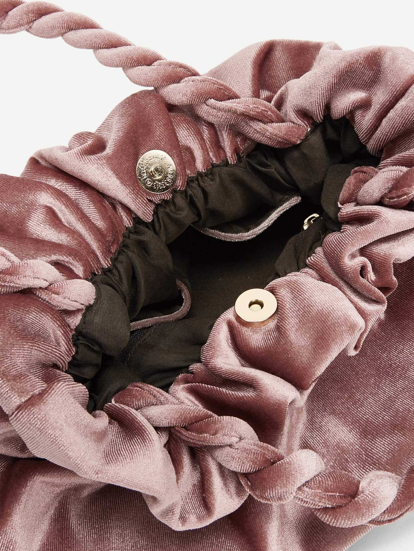 Pink Double Handle Plain Ruched Detail Velvet Bag