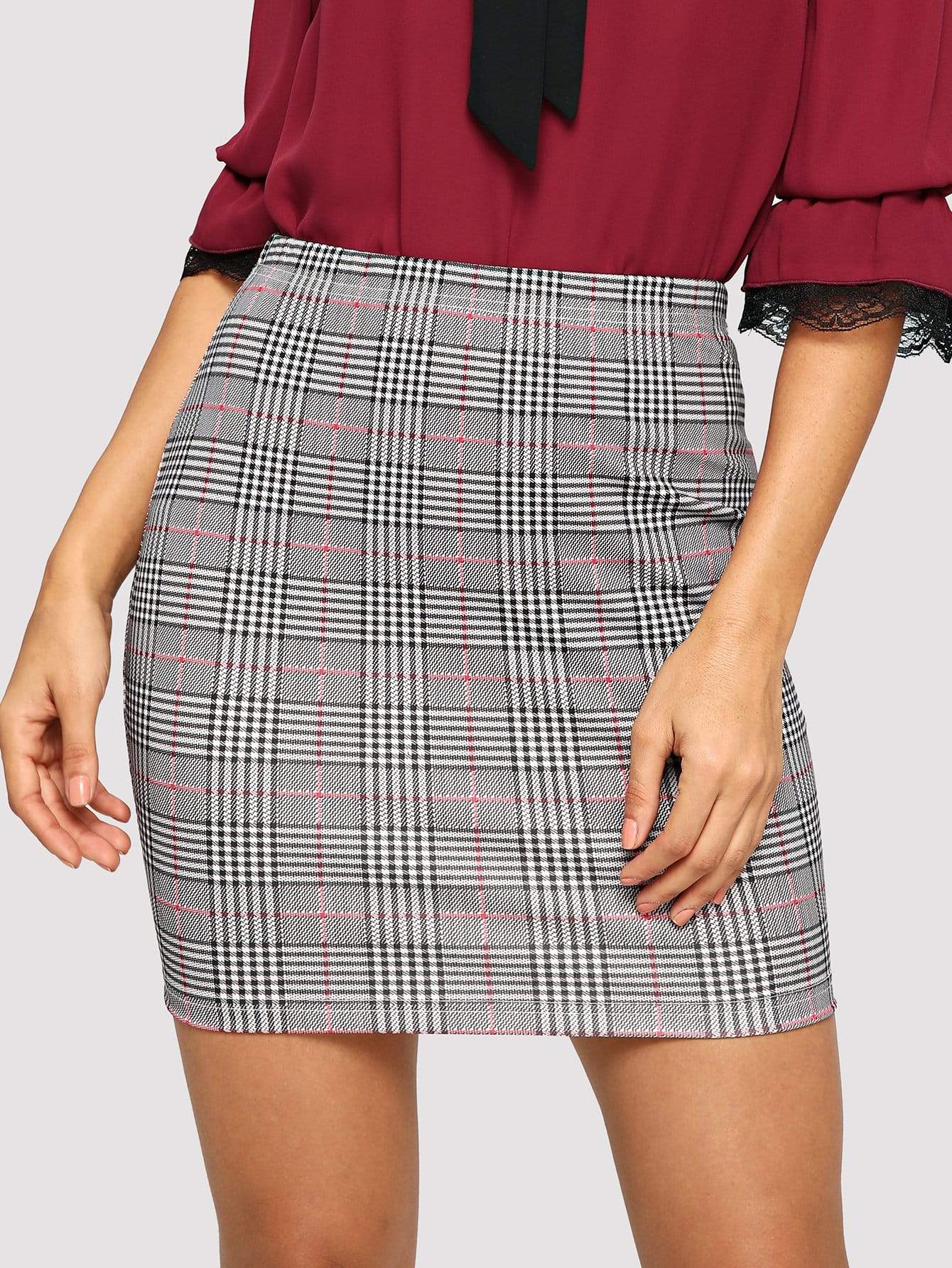 Short Plaid Bodycon Skirt