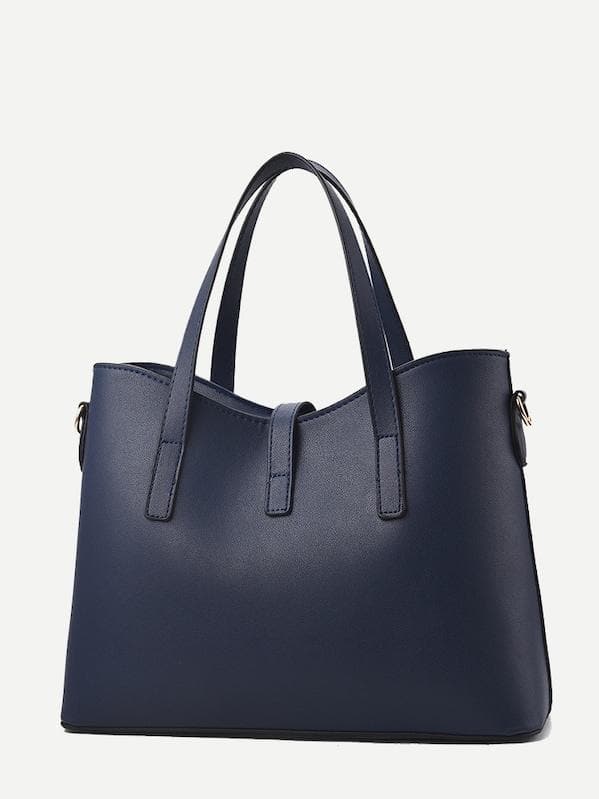 Black Metal Detail Double handle Tote Bag