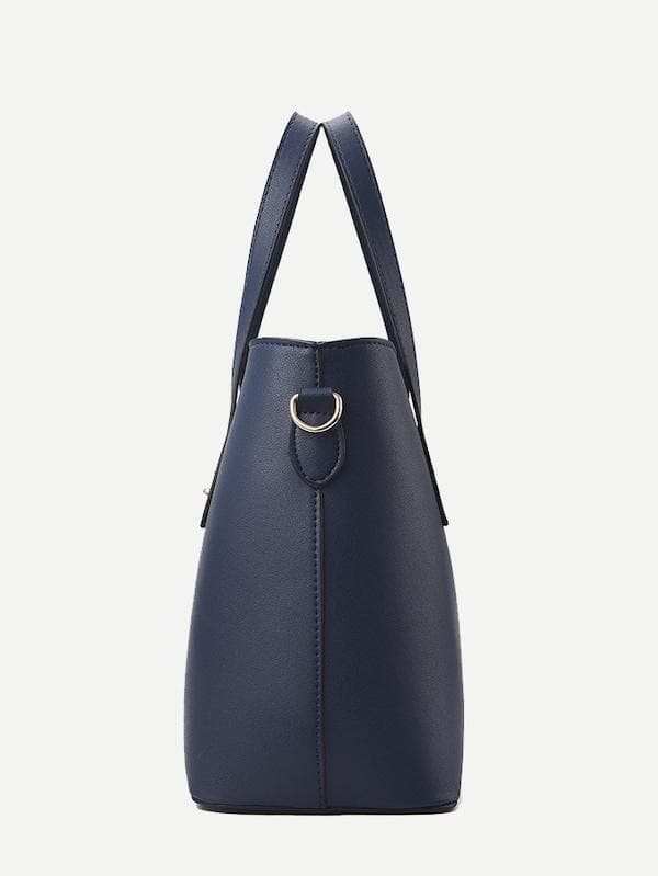 Black Metal Detail Double handle Tote Bag